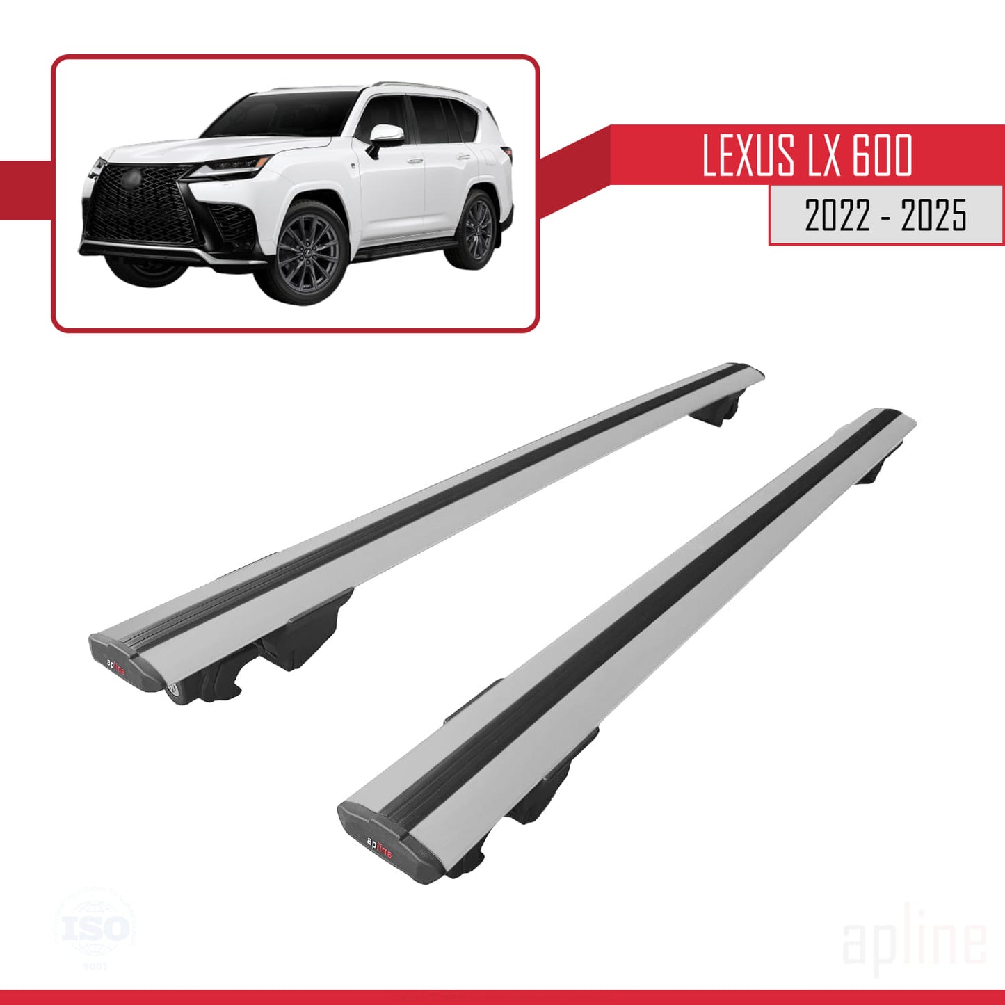 Compatible with Lexus LX 600 2022-2025 HOOK Model Car Roof Rack Cross Bar Grey Aluminium 2 Bars