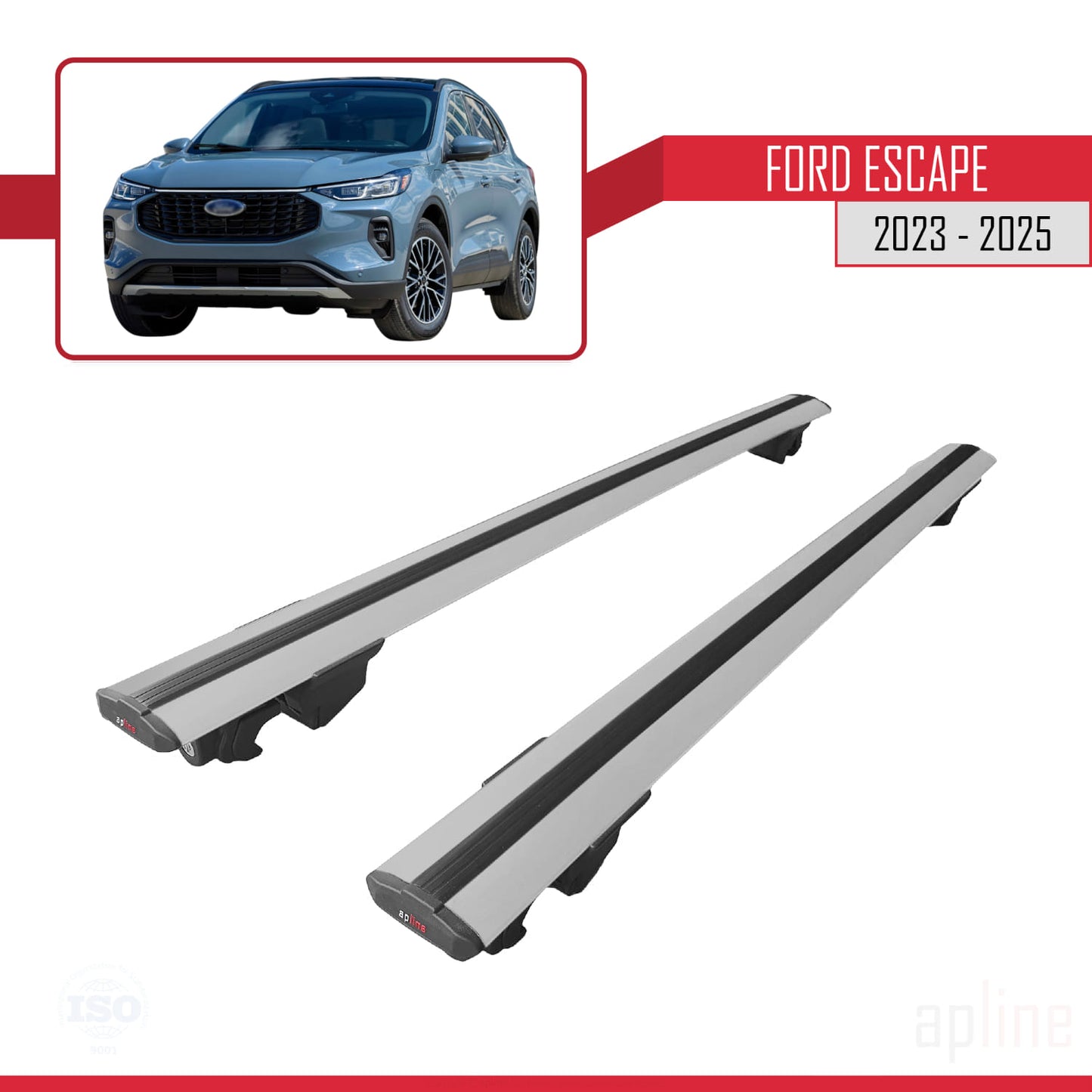 Compatible with Ford Escape 2023-2025 HOOK Model Car Roof Rack Cross Bar Grey Aluminium 2 Bars