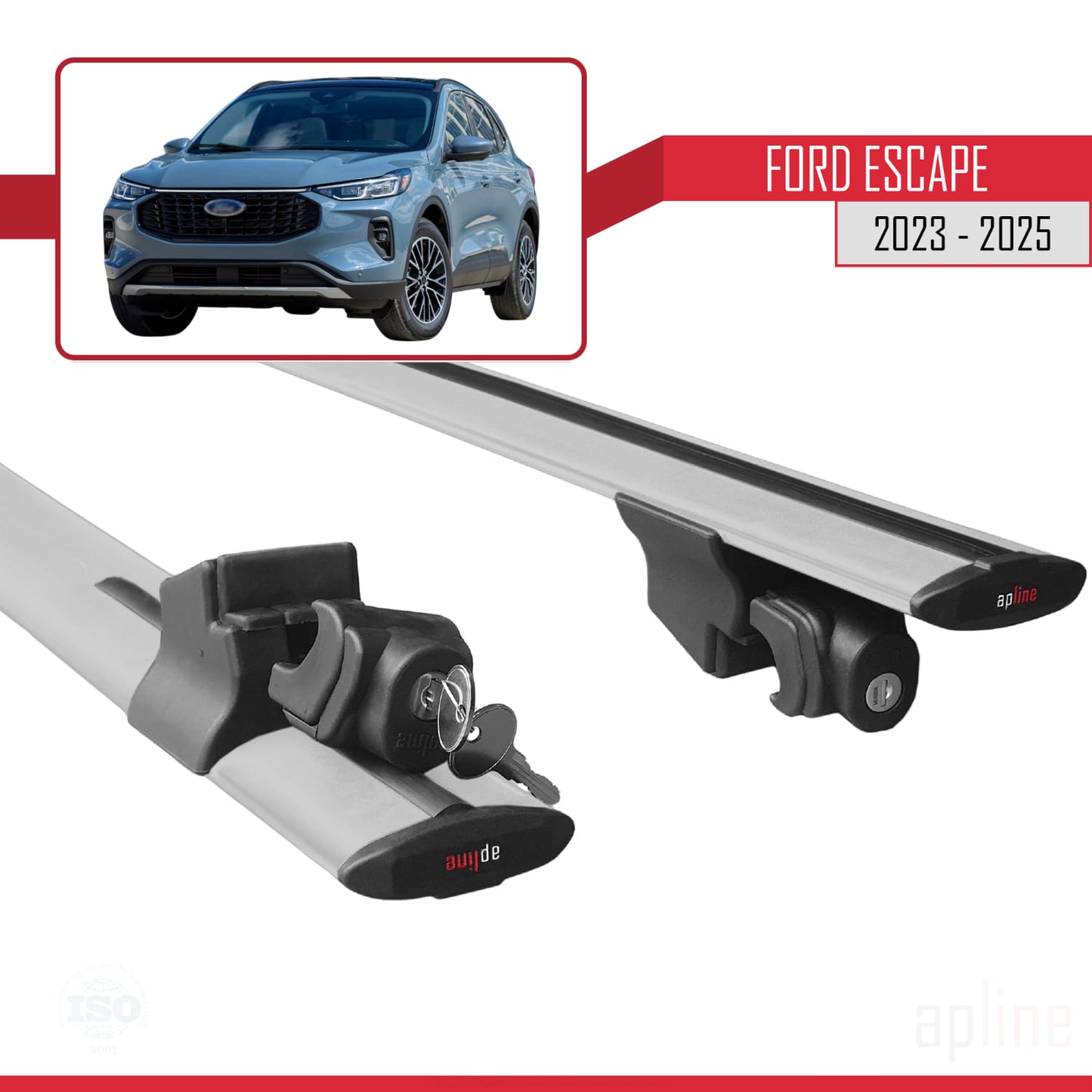 Compatible with Ford Escape 2023-2025 HOOK Model Car Roof Rack Cross Bar Grey Aluminium 2 Bars
