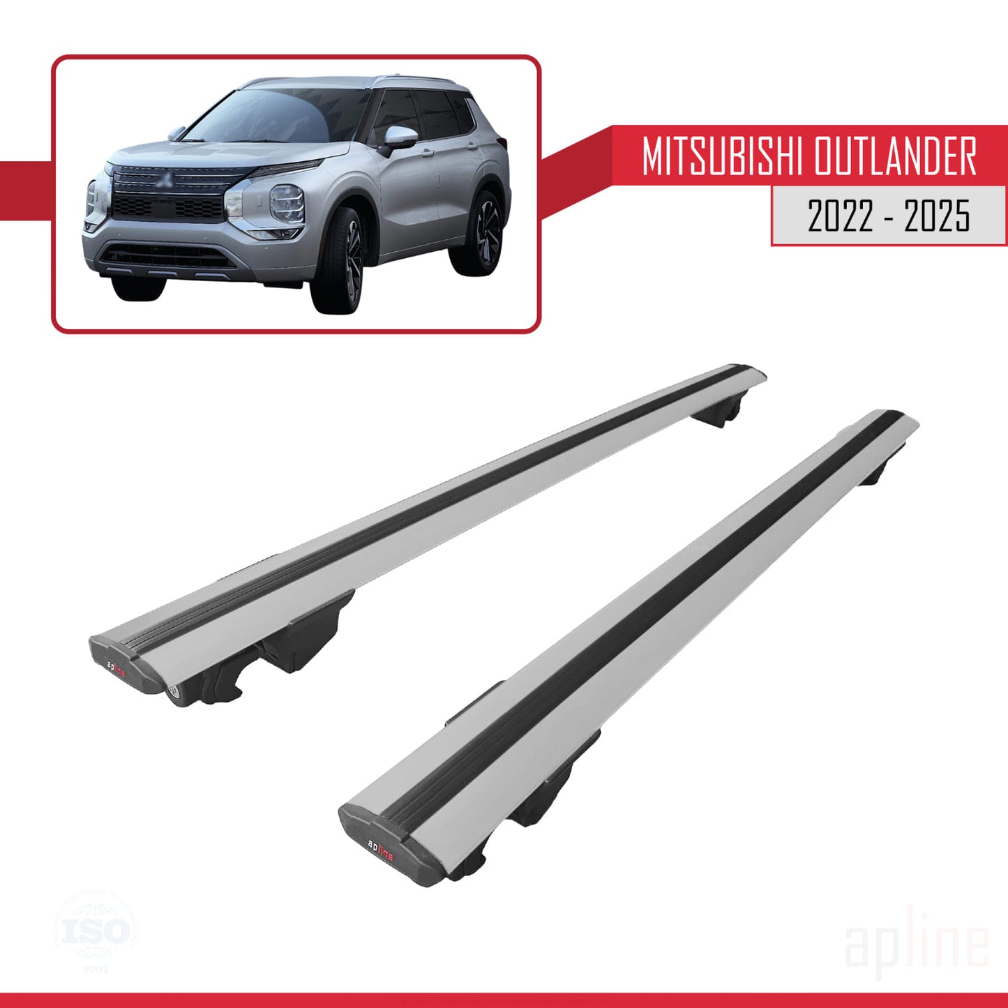 Compatible with Mitsubishi Outlander 2022-2025 HOOK Model Car Roof Rack Cross Bar Grey Aluminium 2 Bars