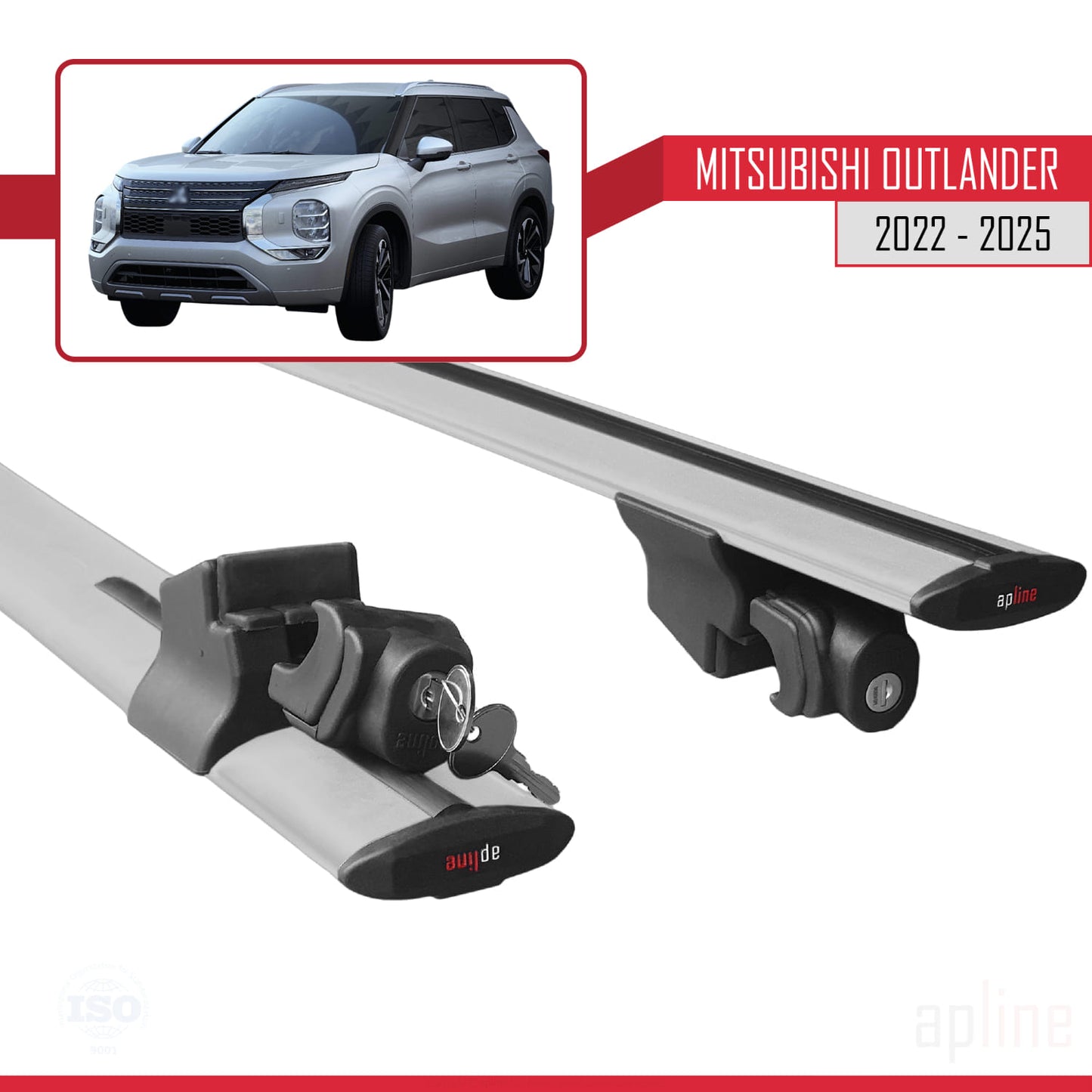 Compatible with Mitsubishi Outlander 2022-2025 HOOK Model Car Roof Rack Cross Bar Grey Aluminium 2 Bars