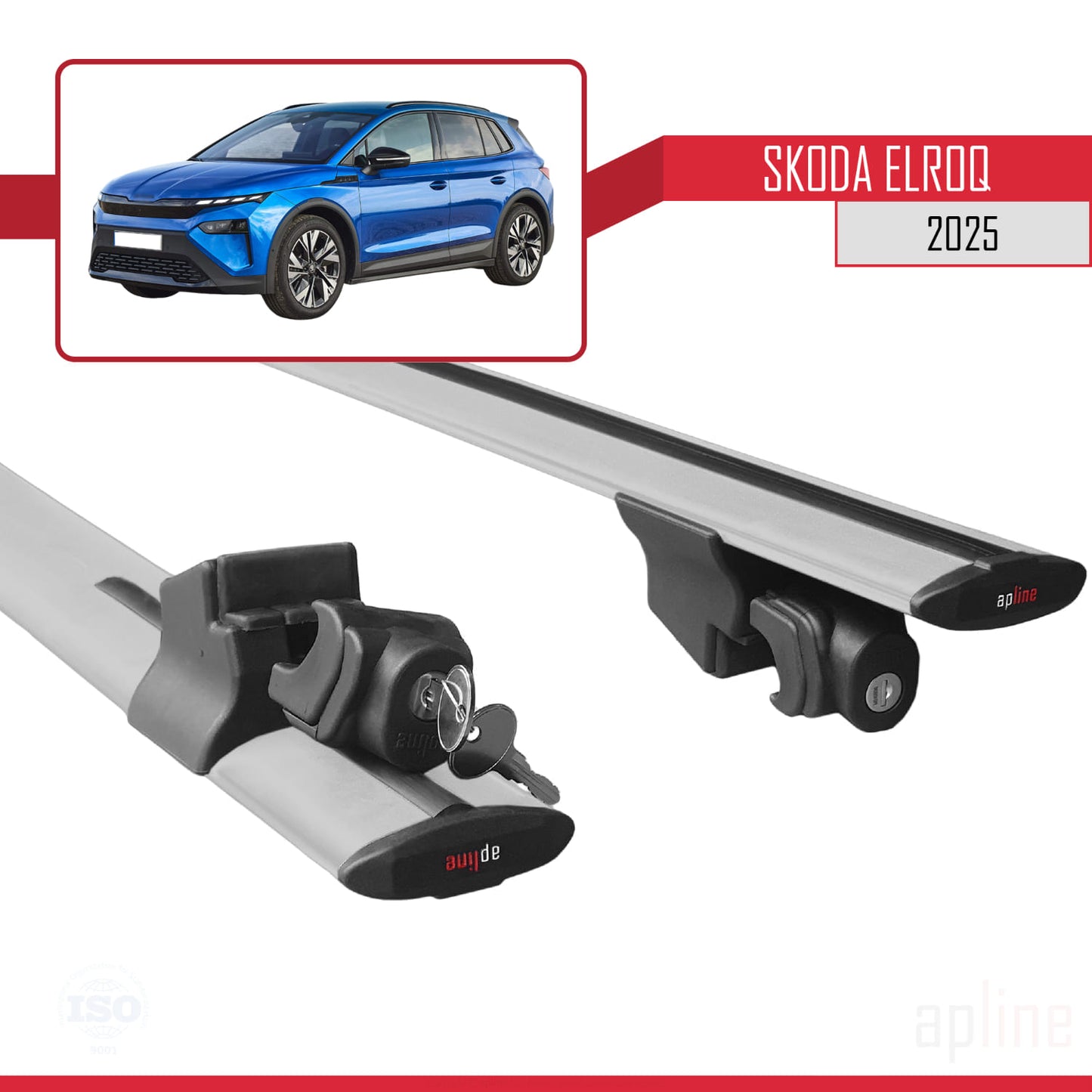 Compatible with Skoda Elroq 2025 HOOK Model Car Roof Rack Cross Bar Grey Aluminium 2 Bars