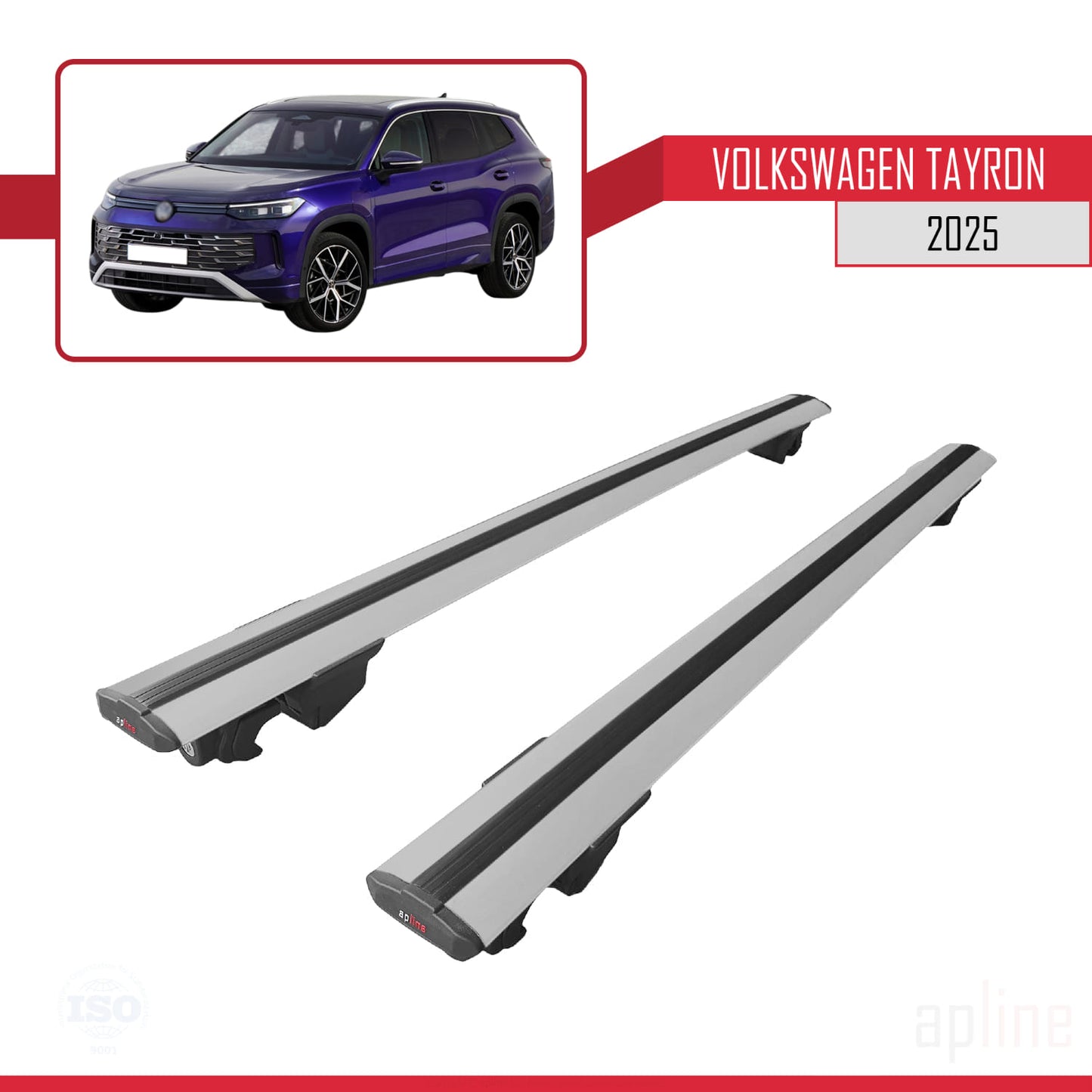 Compatible with Volkswagen Tayron 2025 HOOK Model Car Roof Rack Cross Bar Grey Aluminium 2 Bars