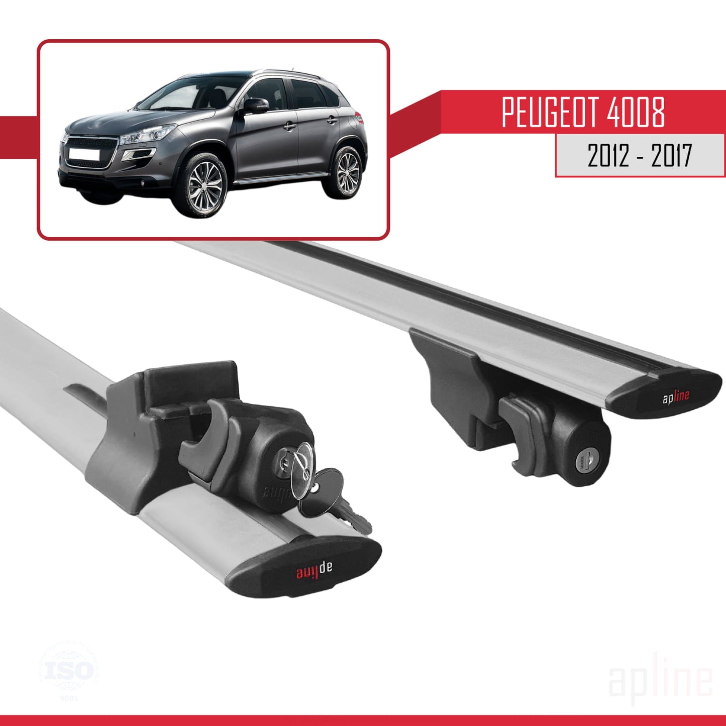 Compatible with Peugeot 4008 2012-2017 HOOK Model Car Roof Rack Cross Bar Grey Aluminium 2 Bars