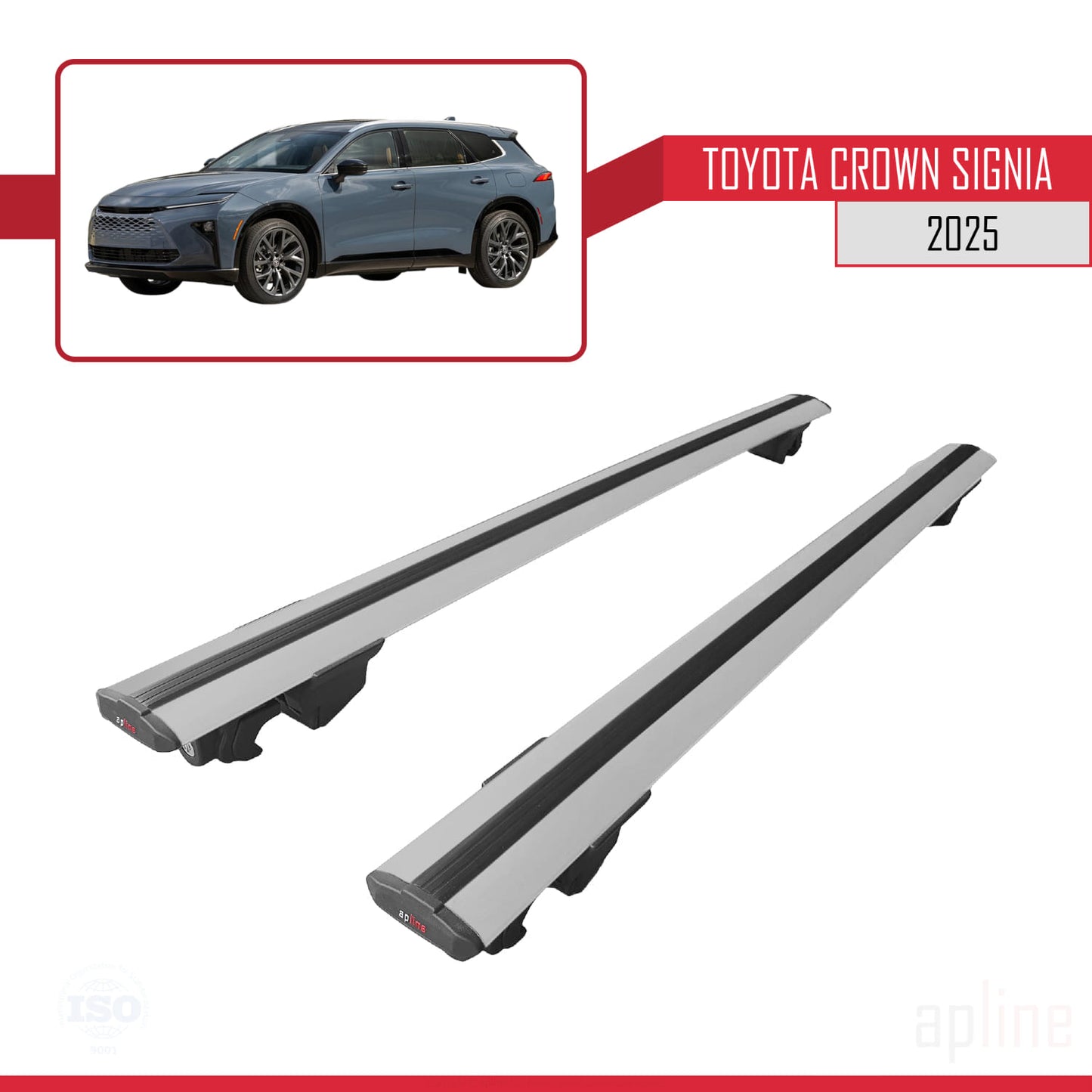 Compatible with Toyota Crown Signia 2025 HOOK Model Car Roof Rack Cross Bar Grey Aluminium 2 Bars