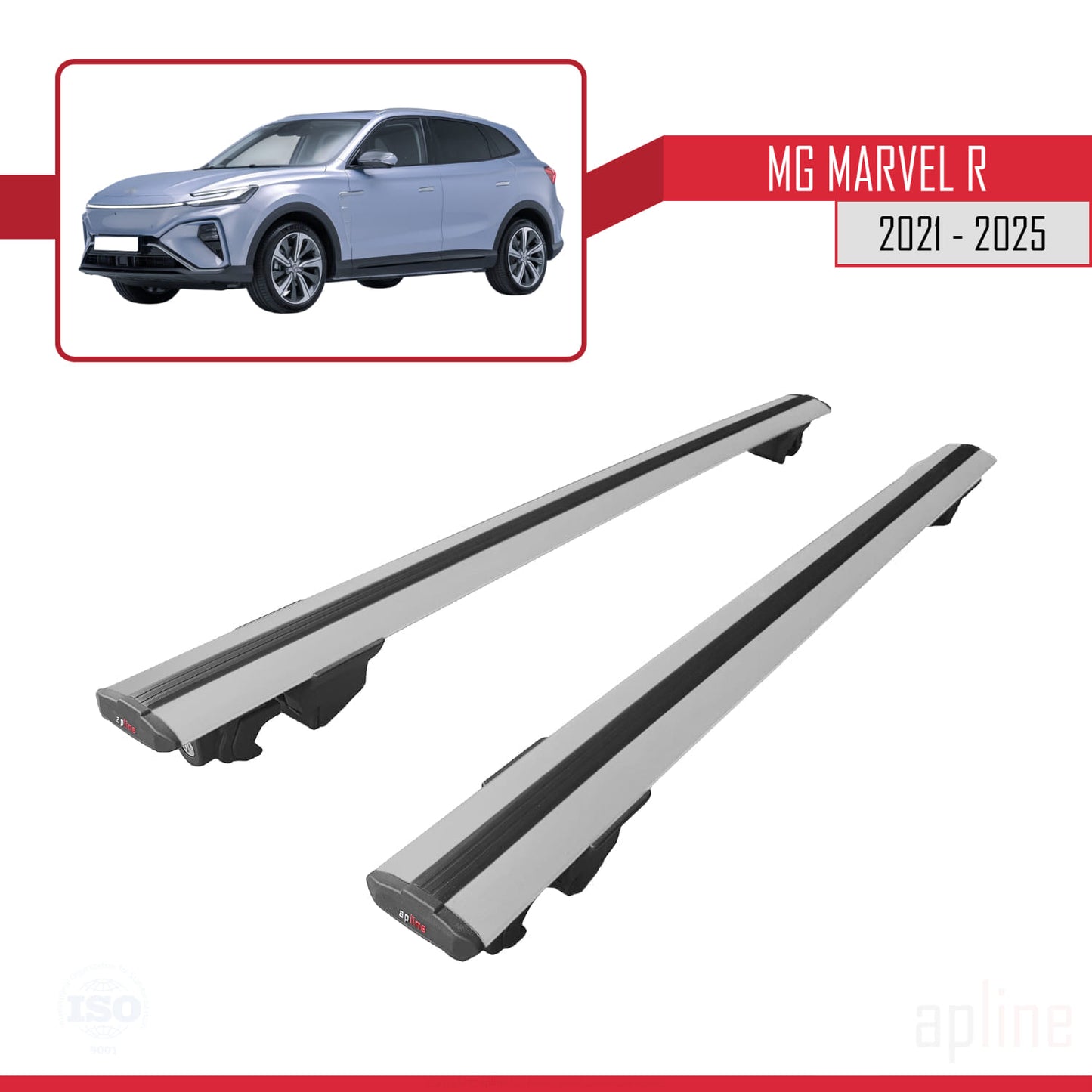 Compatible with MG Marvel R 2021-2025 HOOK Model Car Roof Rack Cross Bar Grey Aluminium 2 Bars