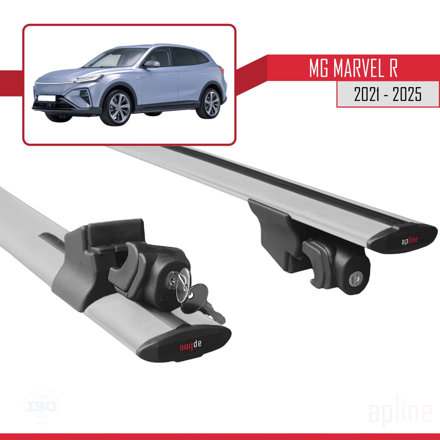 Compatible with MG Marvel R 2021-2025 HOOK Model Car Roof Rack Cross Bar Grey Aluminium 2 Bars