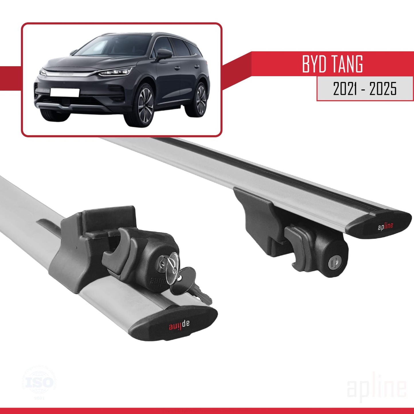 Compatible with BYD Tang 2021-2025 HOOK Model Car Roof Rack Cross Bar Grey Aluminium 2 Bars