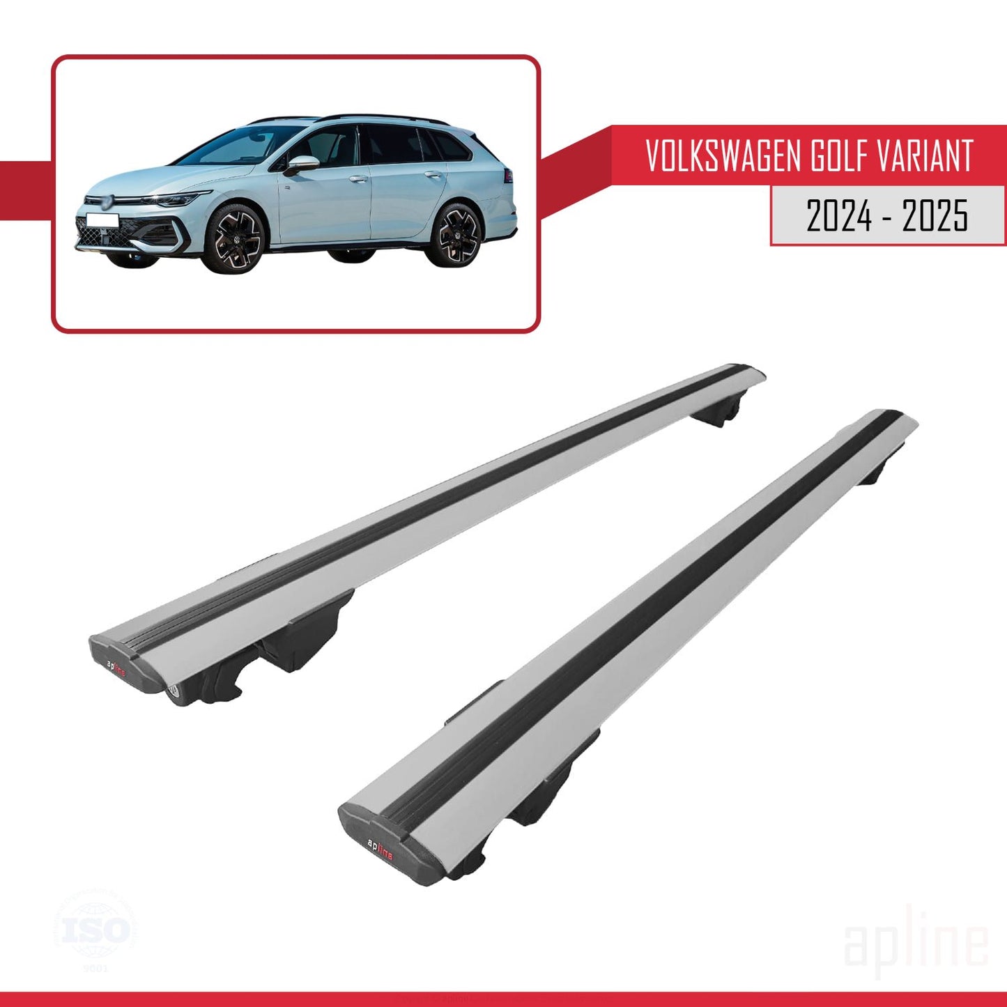 Compatible with Volkswagen Golf Variant 2024-2025 HOOK Model Car Roof Rack Cross Bar Grey Aluminium 2 Bars