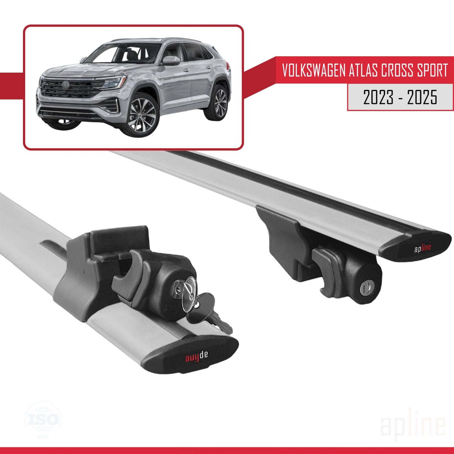 Compatible with Volkswagen Atlas Cross Sport 2023-2025 HOOK Model Car Roof Rack Cross Bar Grey Aluminium 2 Bars