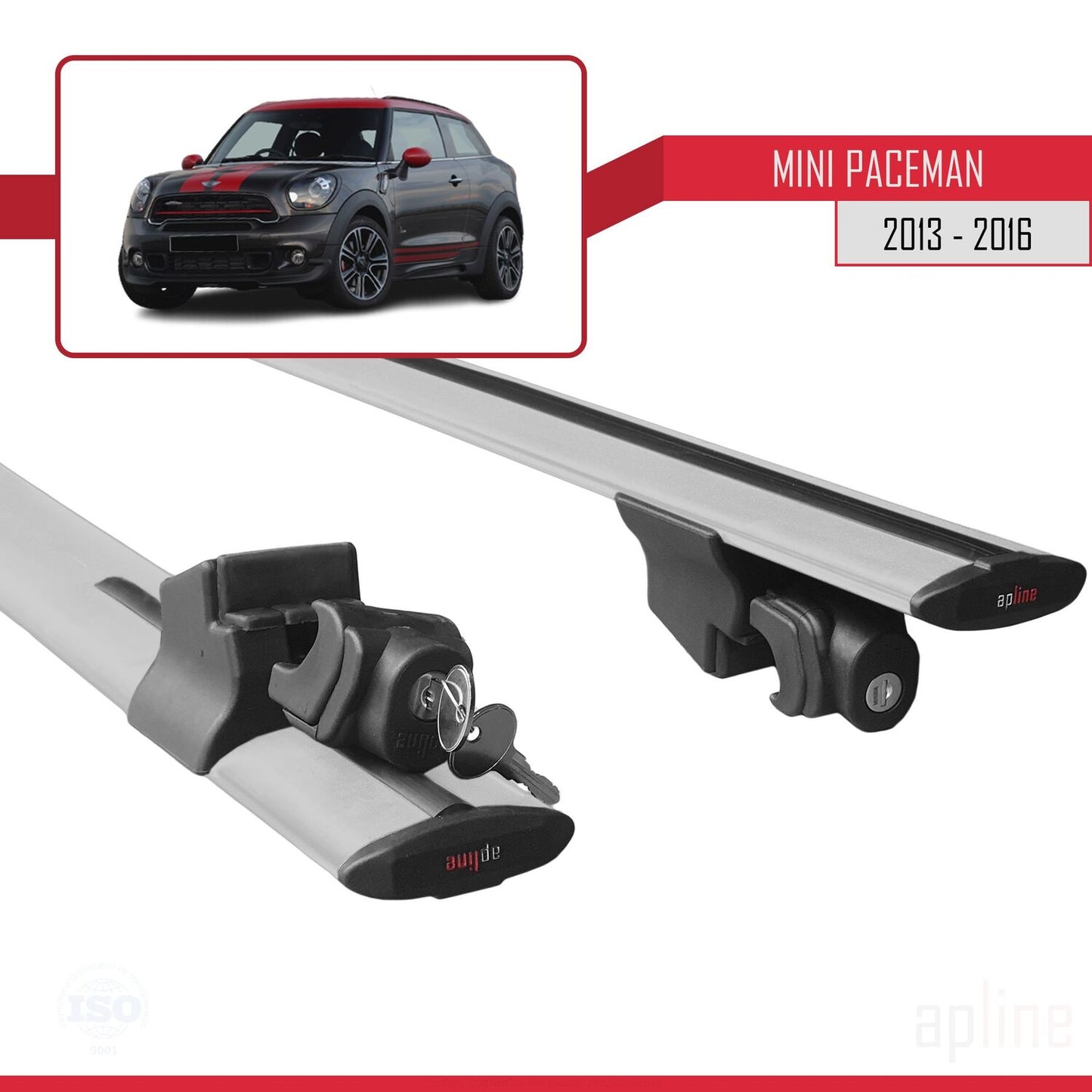 Compatible with Mini Paceman (R61) 2013-2016 HOOK Model Car Roof Rack Cross Bar Grey Aluminium 2 Bars