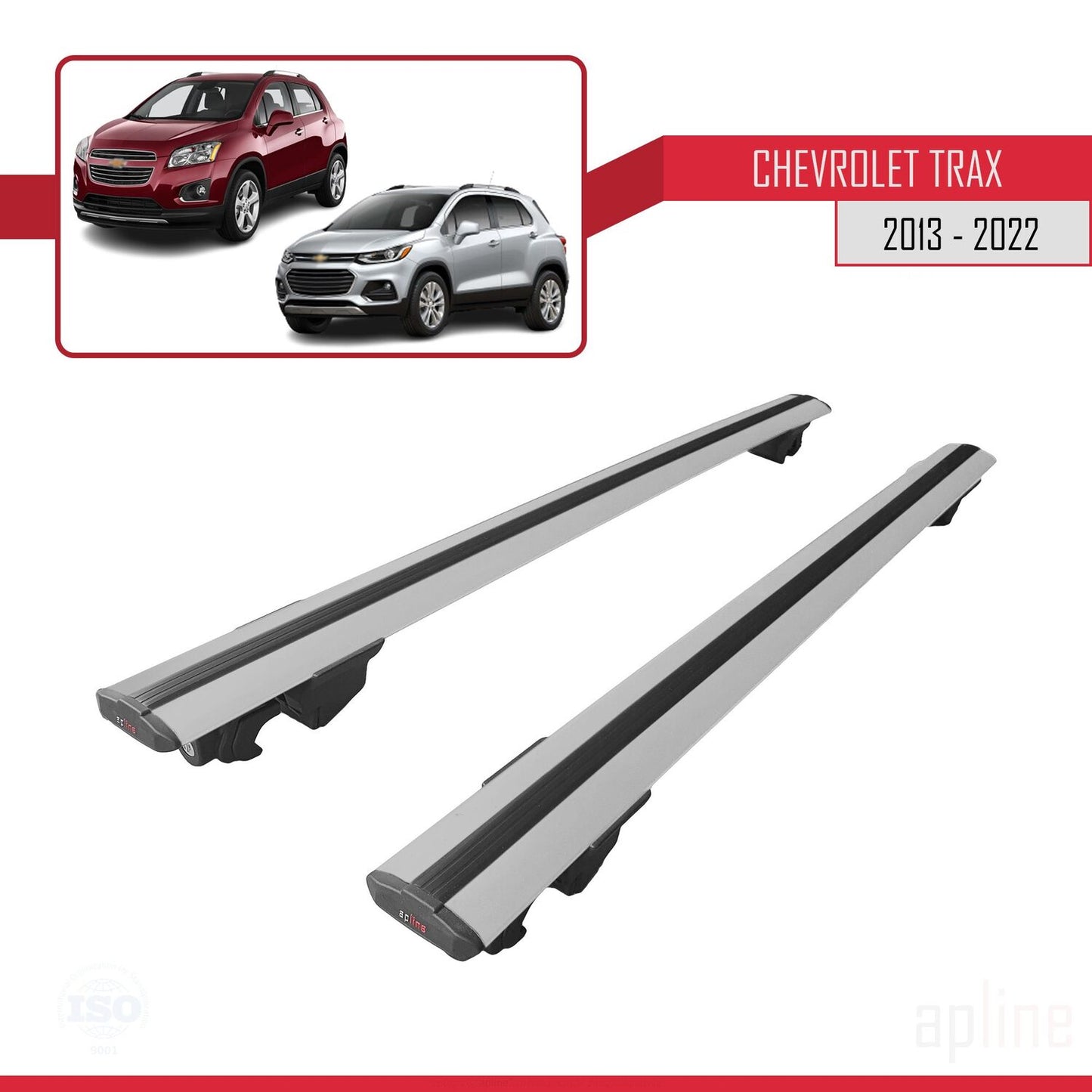 Compatible with Chevrolet Trax (U200) 2013-2022 HOOK Model Car Roof Rack Cross Bar Grey Aluminium 2 Bars