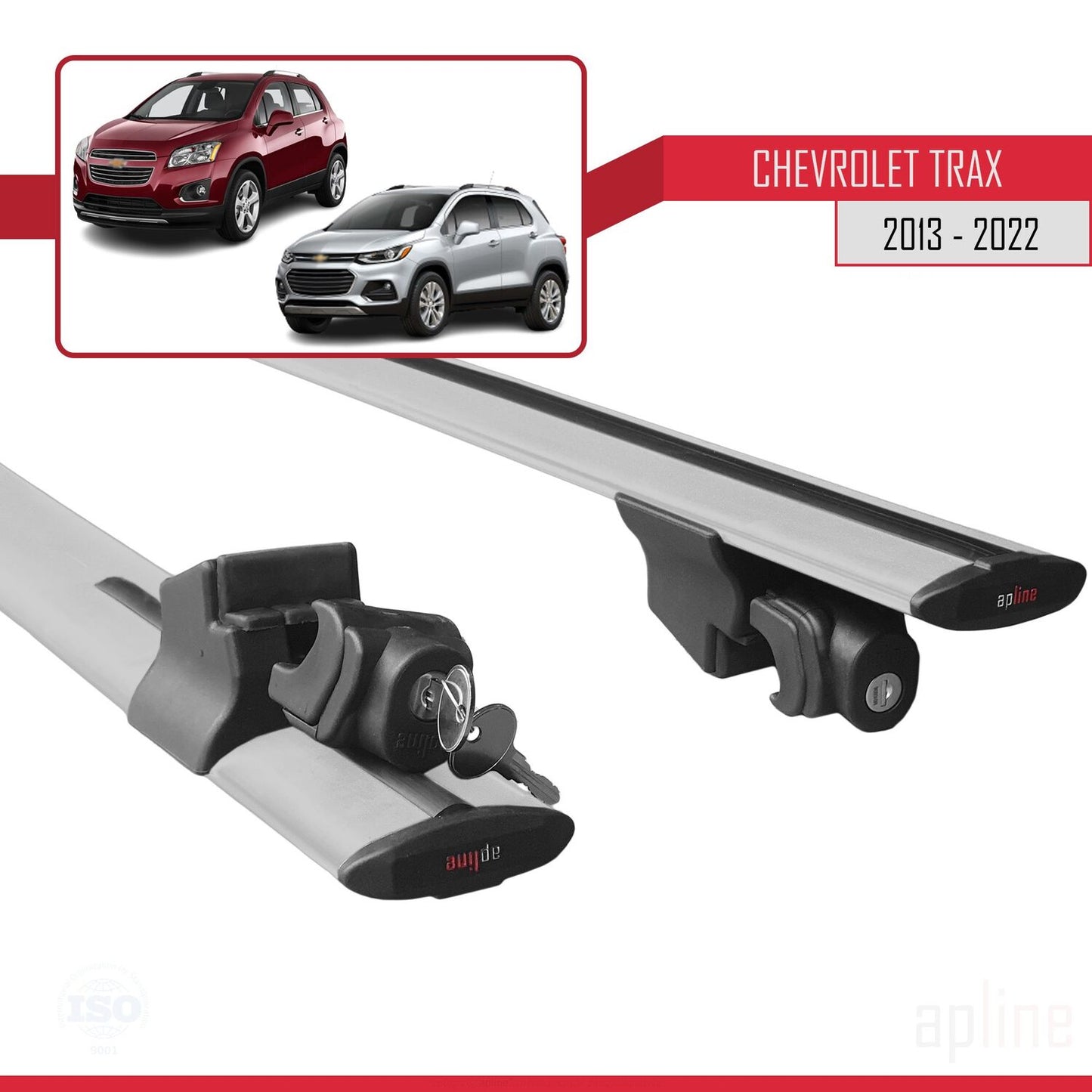Compatible with Chevrolet Trax (U200) 2013-2022 HOOK Model Car Roof Rack Cross Bar Grey Aluminium 2 Bars