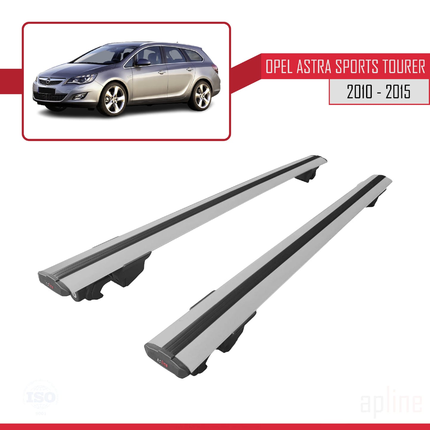 Compatible with Opel Astra J (P09) ST 2010-2015 HOOK Model Car Roof Rack Cross Bar Grey Aluminium 2 Bars