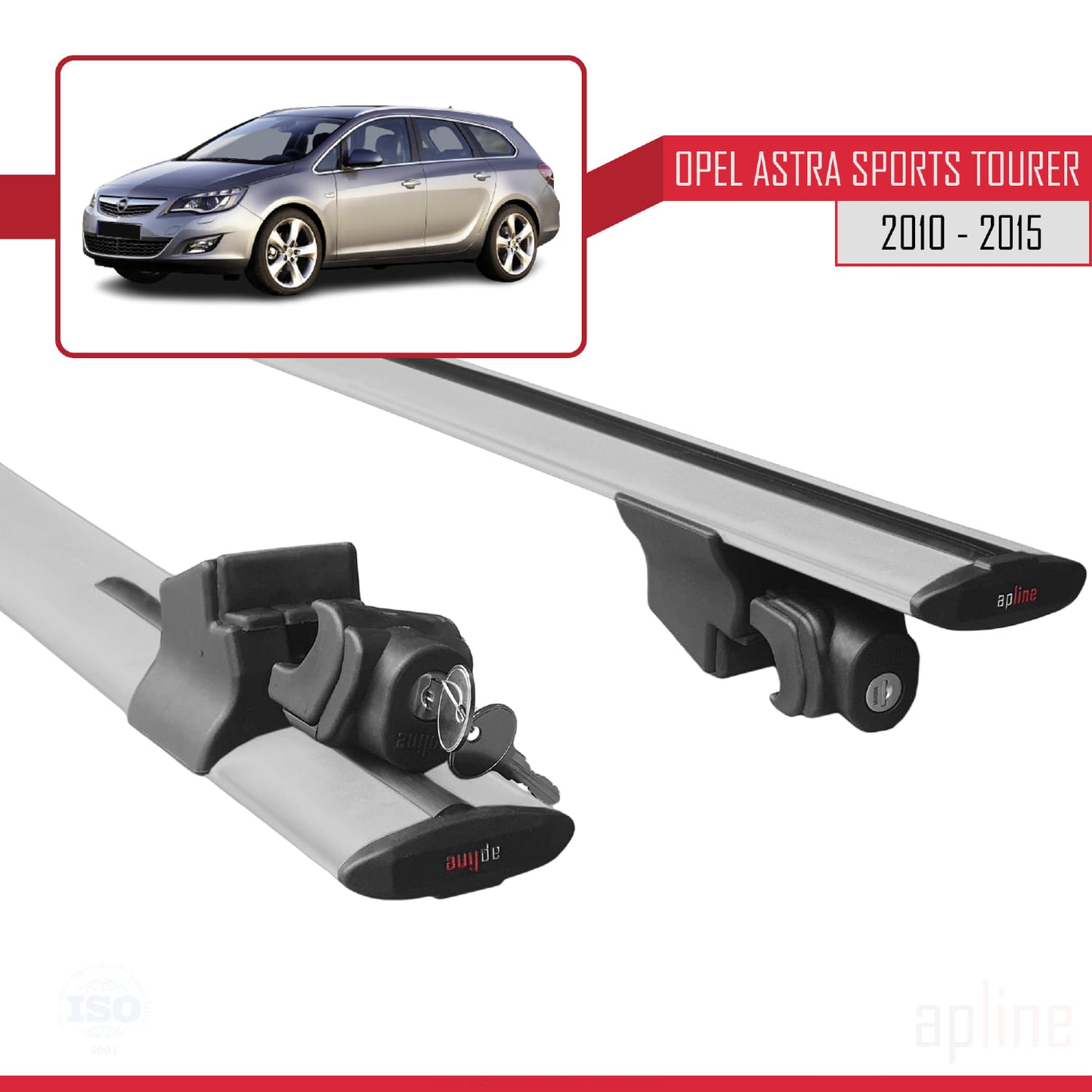 Compatible with Opel Astra J (P09) ST 2010-2015 HOOK Model Car Roof Rack Cross Bar Grey Aluminium 2 Bars