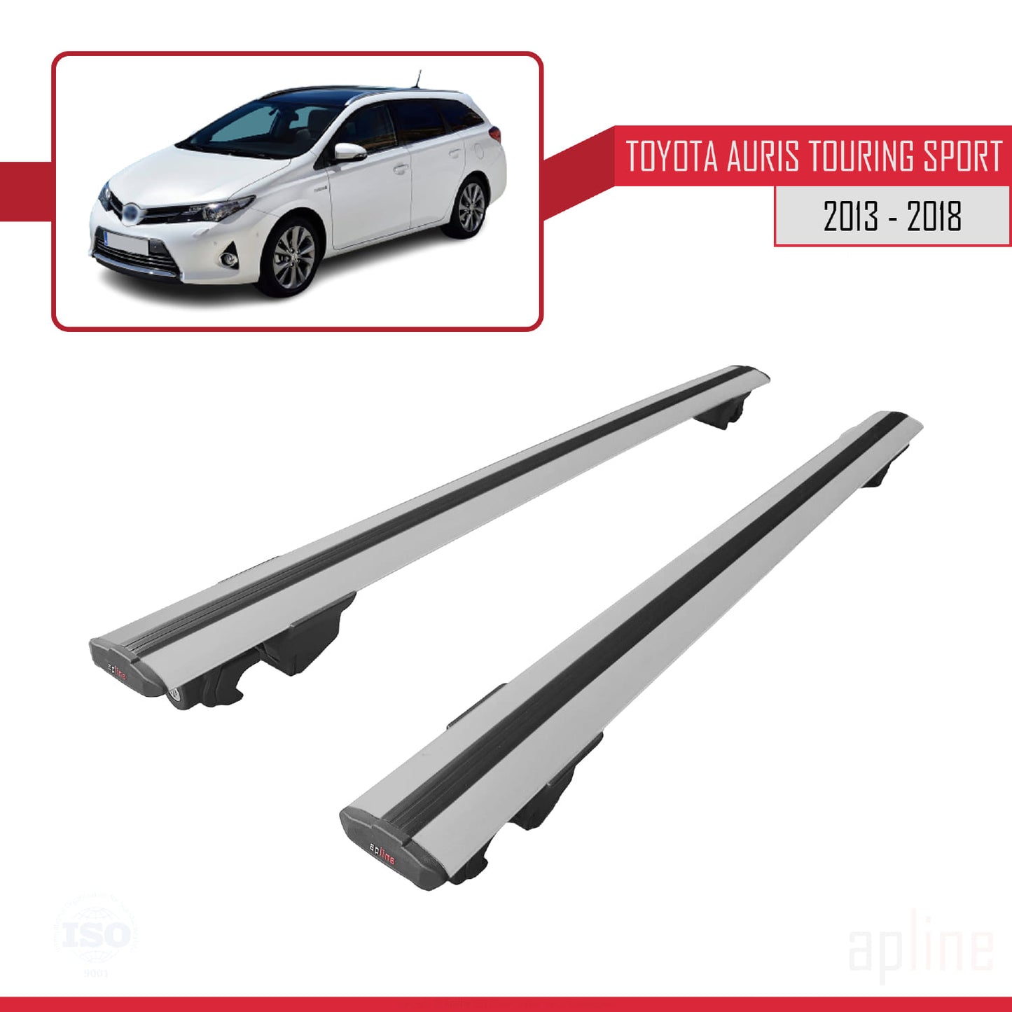 Compatible with Toyota Auris 2 (E180) Touring Sports 2013-2018 HOOK Model Car Roof Rack Cross Bar Grey Aluminium 2 Bars