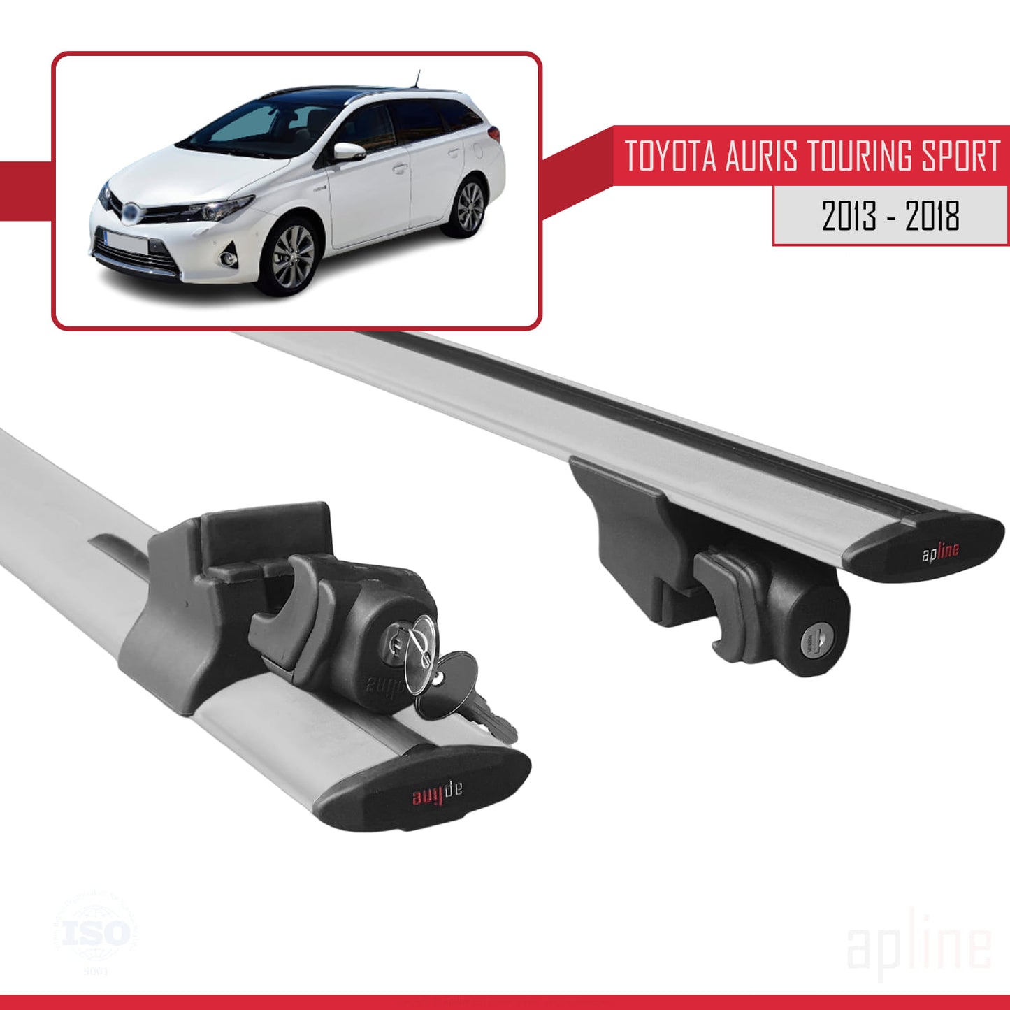Compatible with Toyota Auris 2 (E180) Touring Sports 2013-2018 HOOK Model Car Roof Rack Cross Bar Grey Aluminium 2 Bars