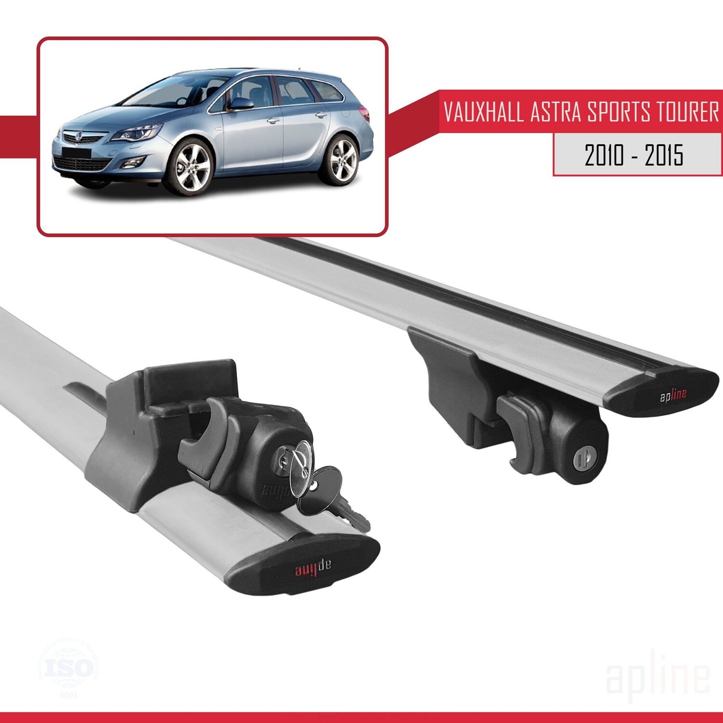 Compatible with Vauxhall Astra J (P09) ST 2010-2015 HOOK Model Car Roof Rack Cross Bar Grey Aluminium 2 Bars
