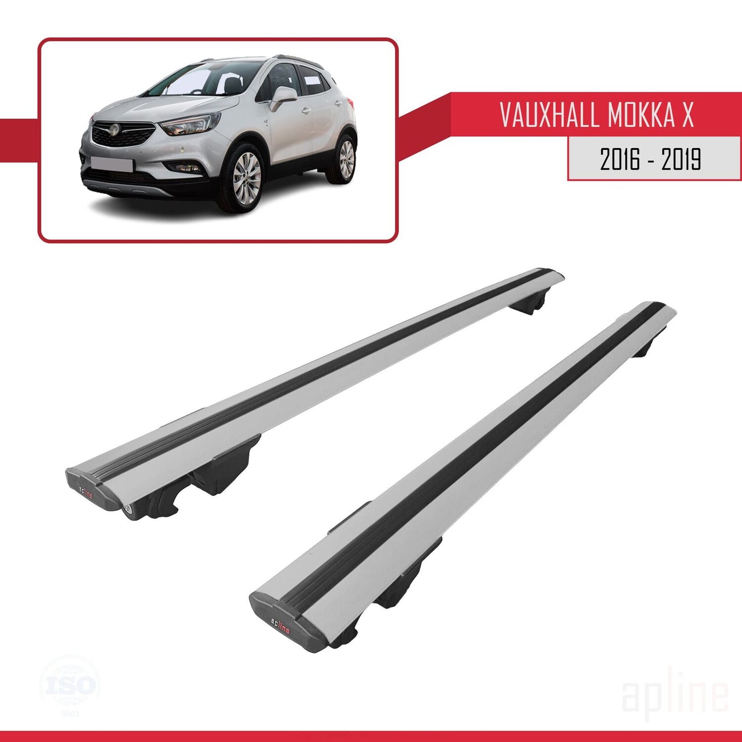 Compatible with Vauxhall Mokka X (J13) 2016-2019 HOOK Model Car Roof Rack Cross Bar Grey Aluminium 2 Bars