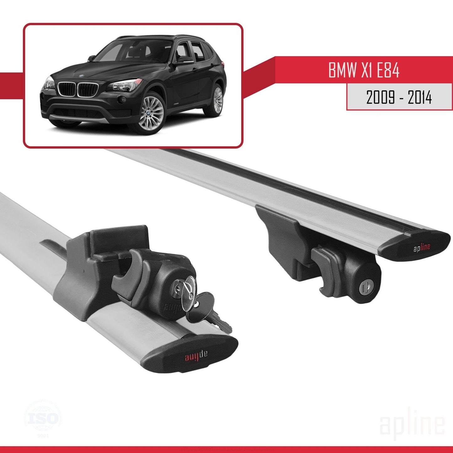 Compatible with BMW X1 (E84) 2010-2015 HOOK Model Car Roof Rack Cross Bar Grey Aluminium 2 Bars