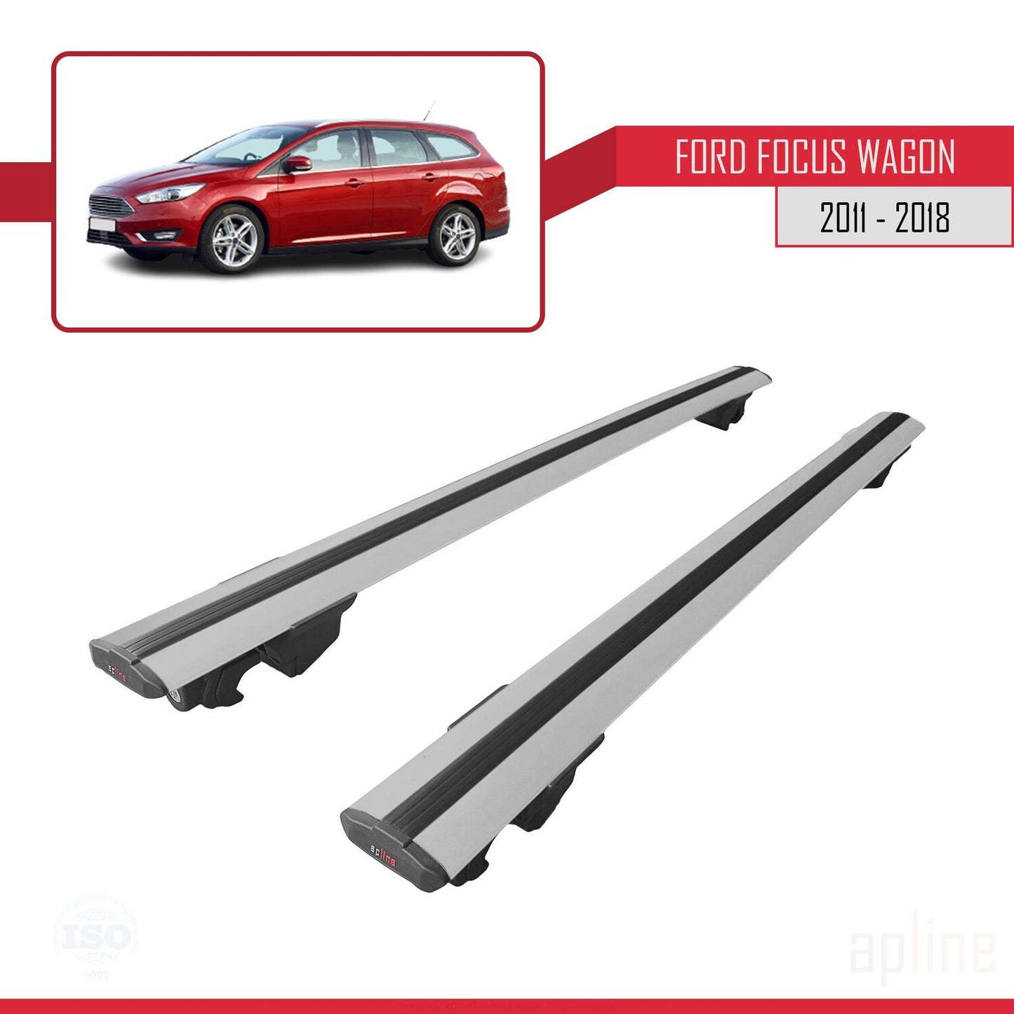 Compatible with Ford Focus 3 (C346) SW 2011-2018 HOOK Model Car Roof Rack Cross Bar Grey Aluminium 2 Bars