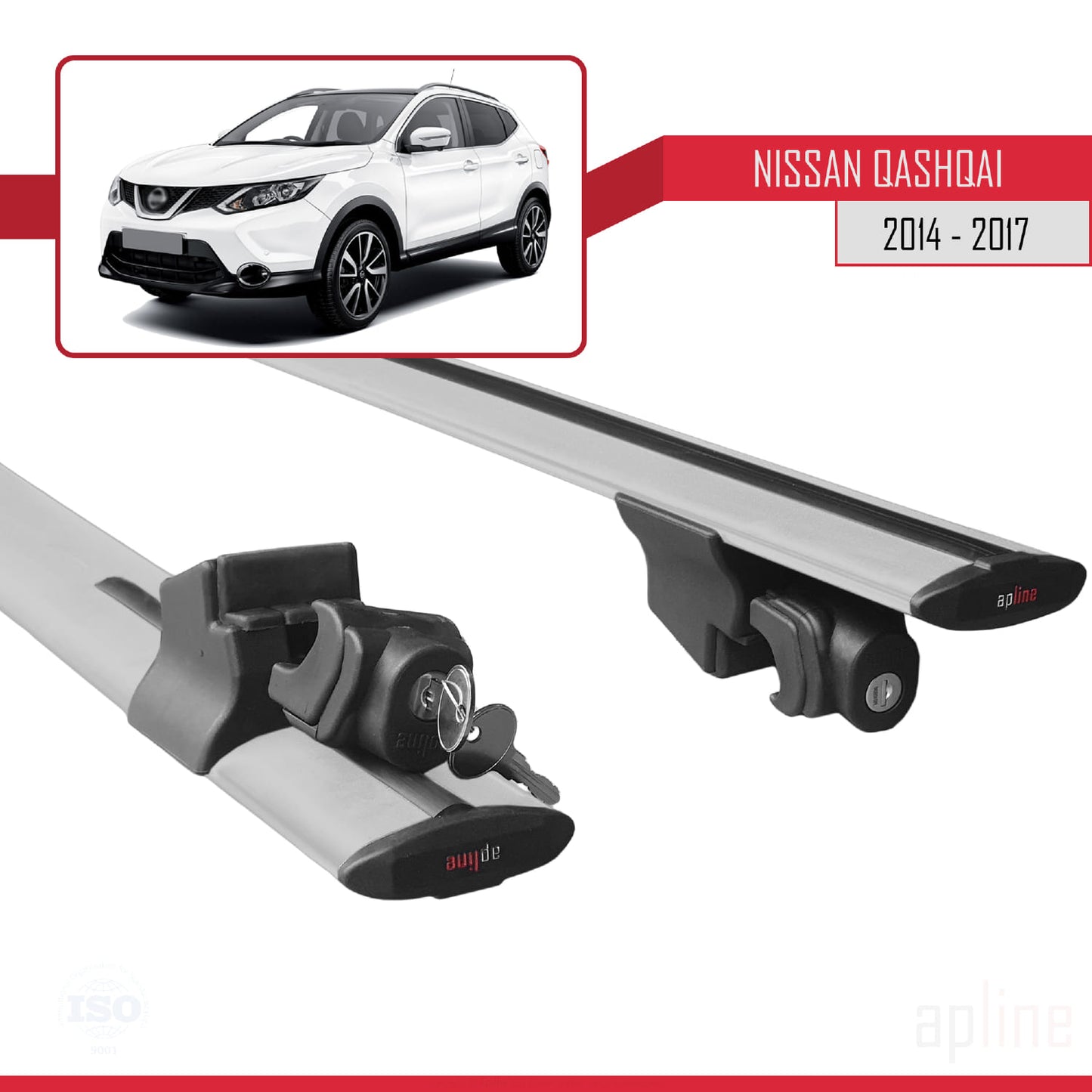 Compatible with Nissan Qashqai 2 (J11) Pre-Facelift 2014-2017 HOOK Model Car Roof Rack Cross Bar Grey Aluminium 2 Bars