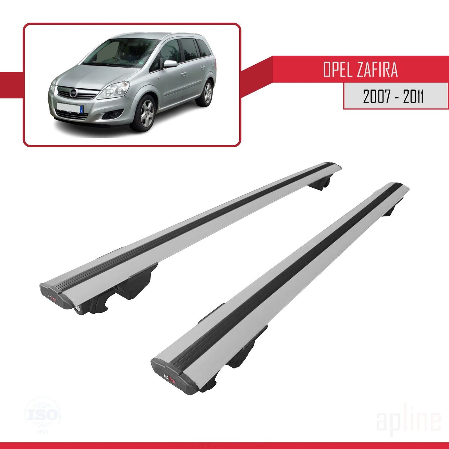 Compatible with Opel Zafira B (A05) Post-Facelift 2007-2011 HOOK Model Car Roof Rack Cross Bar Grey Aluminium 2 Bars