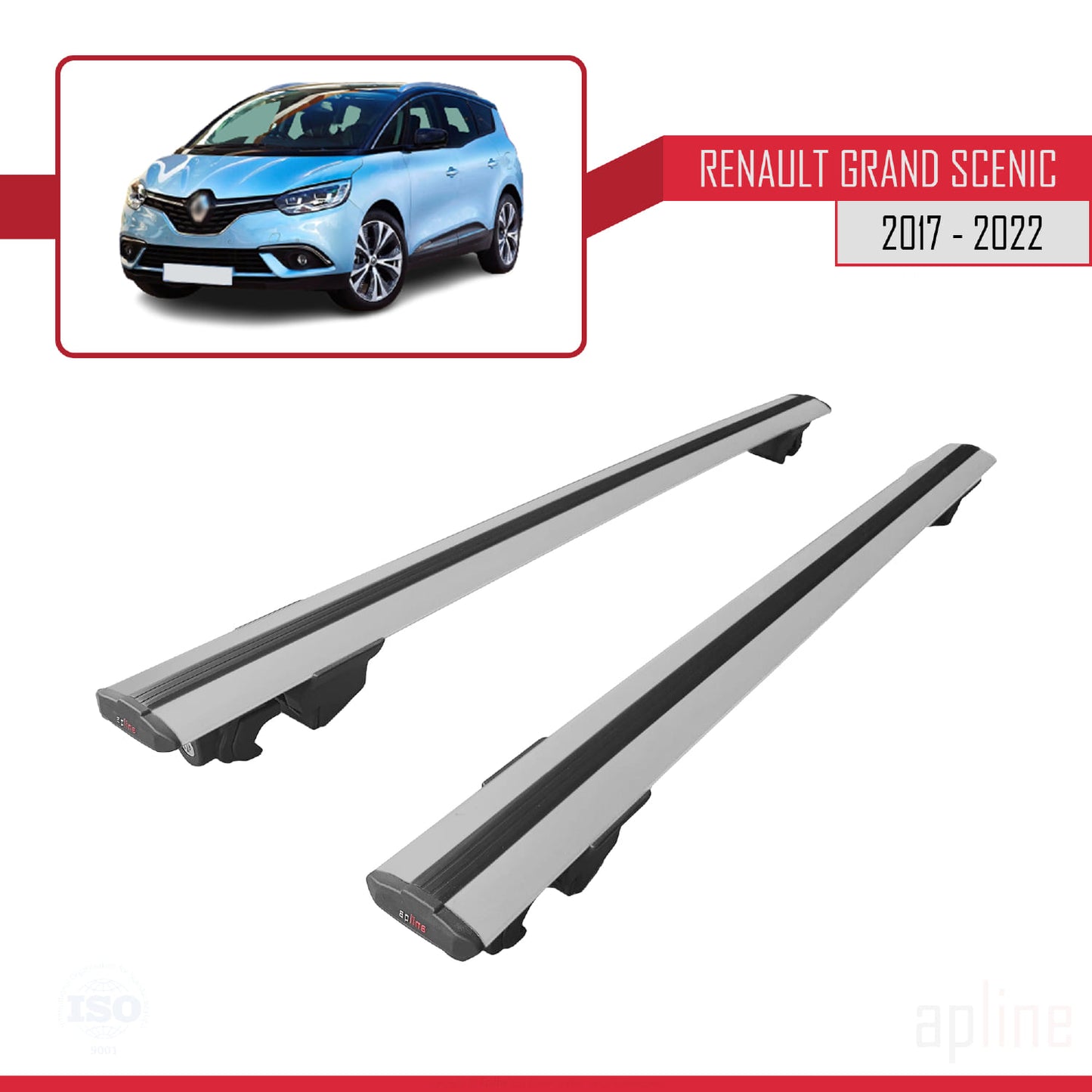 Compatible with Renault Grand Scenic 4 2017-2022 HOOK Model Car Roof Rack Cross Bar Grey Aluminium 2 Bars