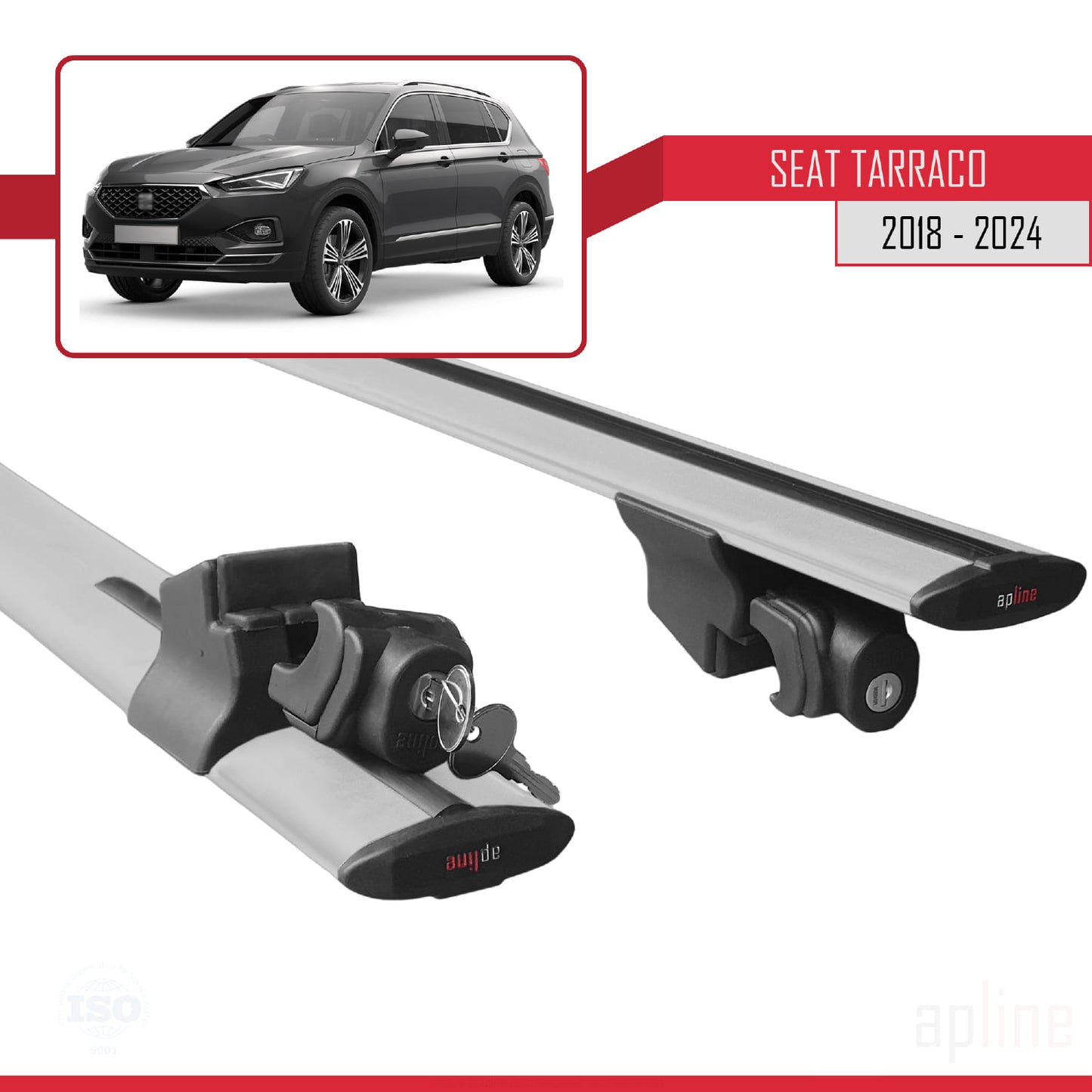Compatible with Seat Tarraco (KN2) 2018-2024 HOOK Model Car Roof Rack Cross Bar Grey Aluminium 2 Bars