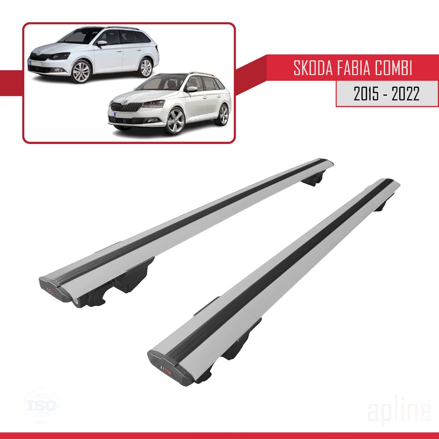 Compatible with Skoda Fabia 3 (NJ) SW 2015-2022 HOOK Model Car Roof Rack Cross Bar Grey Aluminium 2 Bars
