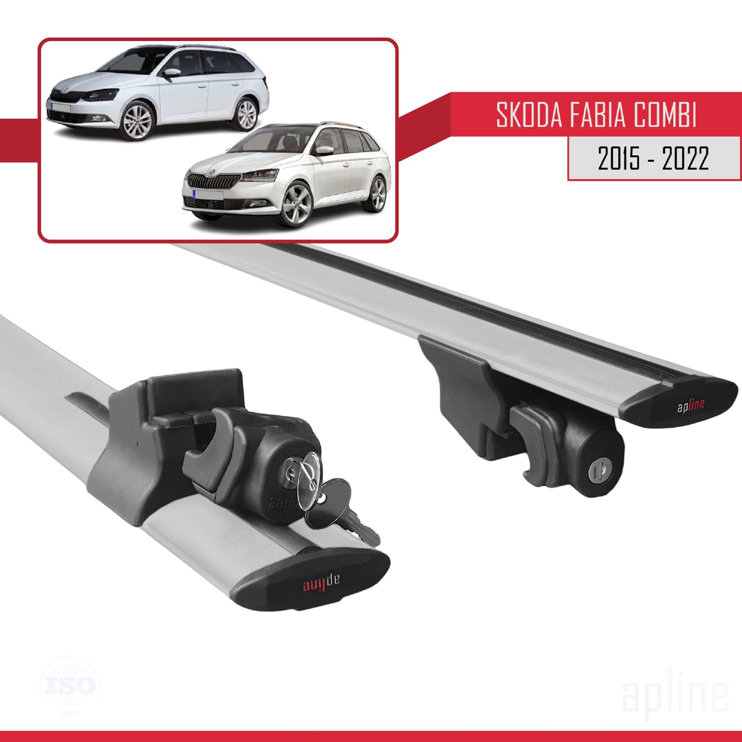 Compatible with Skoda Fabia 3 (NJ) SW 2015-2022 HOOK Model Car Roof Rack Cross Bar Grey Aluminium 2 Bars