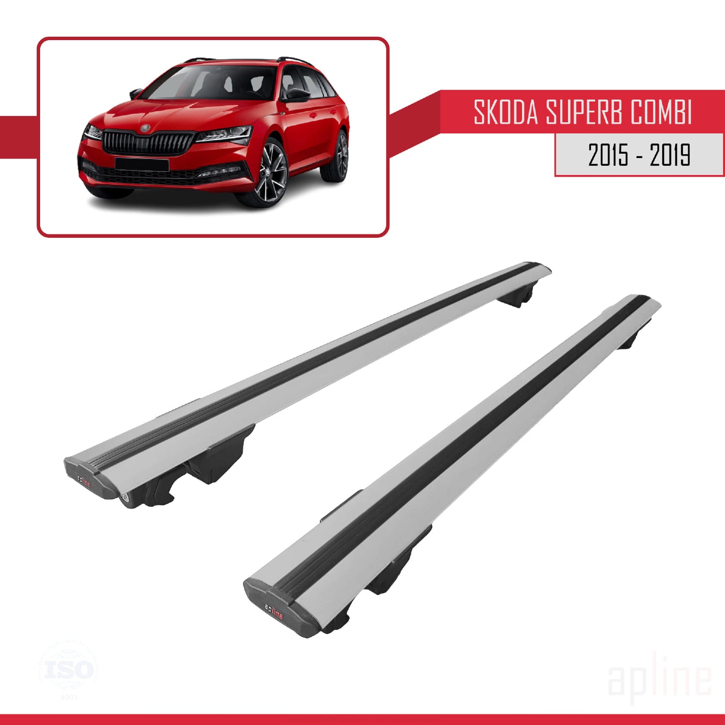 Compatible with Skoda Superb 3 (3V) SW Pre-Facelift 2015-2019 HOOK Model Car Roof Rack Cross Bar Grey Aluminium 2 Bars