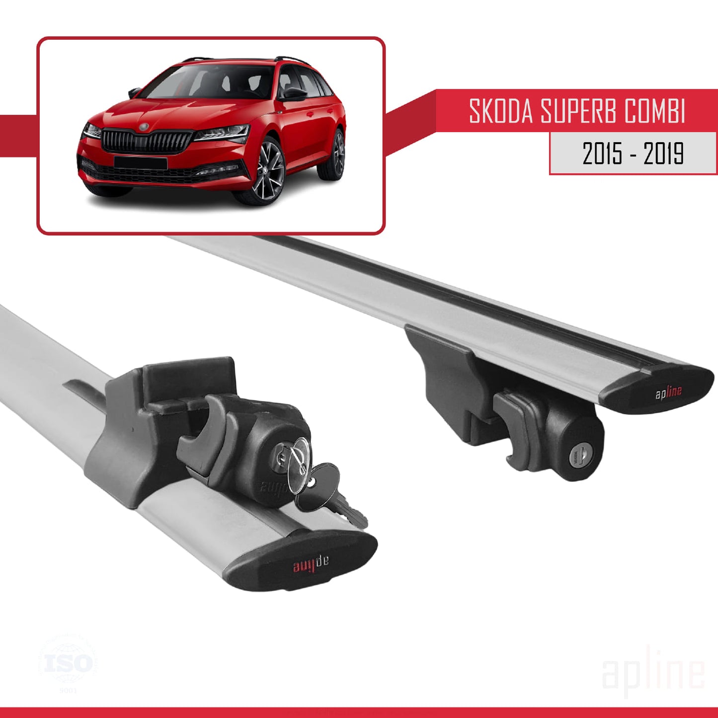 Compatible with Skoda Superb 3 (3V) SW Pre-Facelift 2015-2019 HOOK Model Car Roof Rack Cross Bar Grey Aluminium 2 Bars