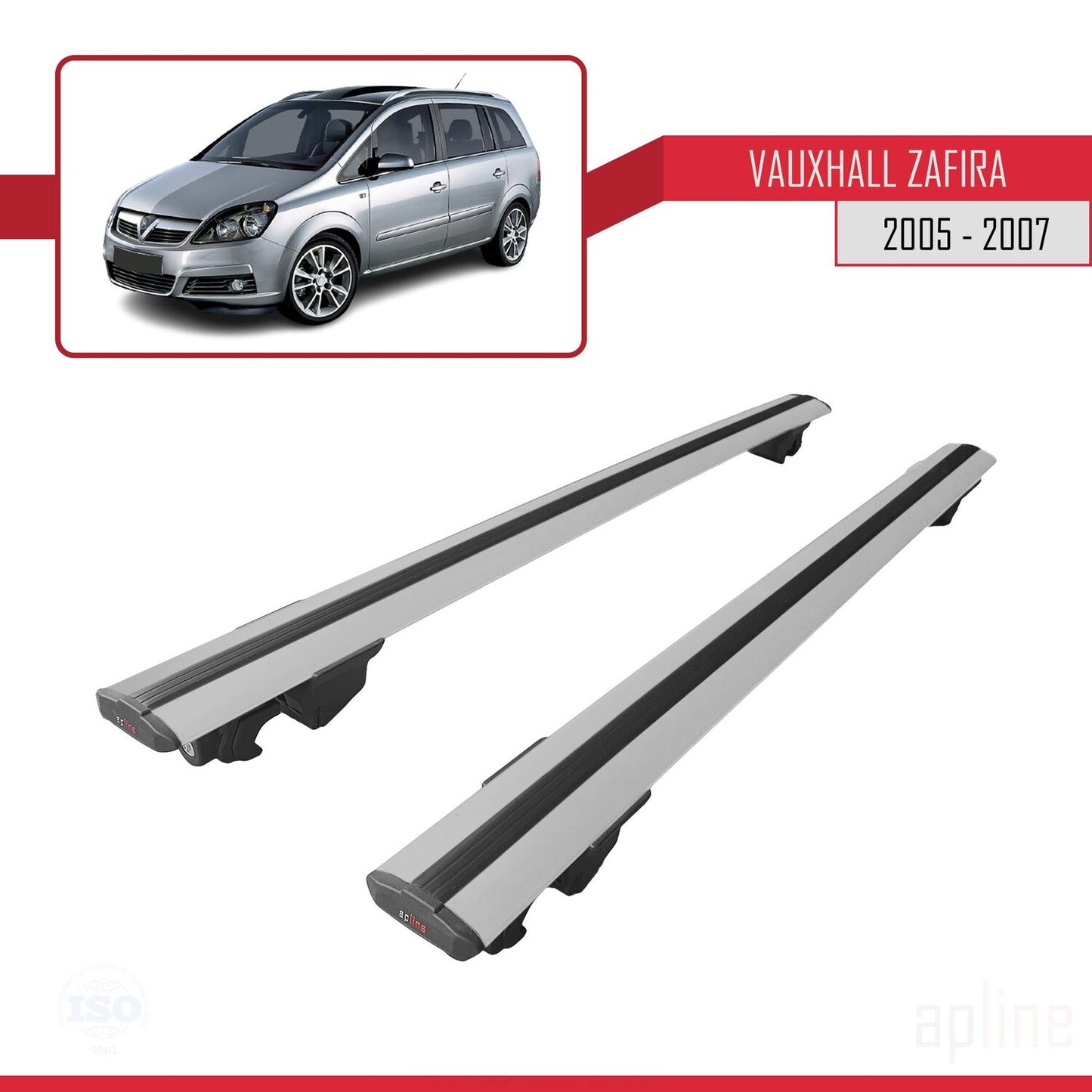 Compatible with Vauxhall Zafira B (A05) 2005-2007 HOOK Model Car Roof Rack Cross Bar Grey Aluminium 2 Bars