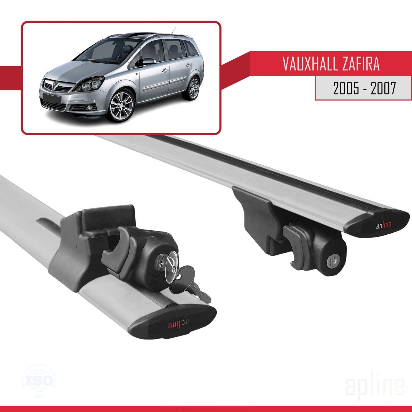 Compatible with Vauxhall Zafira B (A05) 2005-2007 HOOK Model Car Roof Rack Cross Bar Grey Aluminium 2 Bars