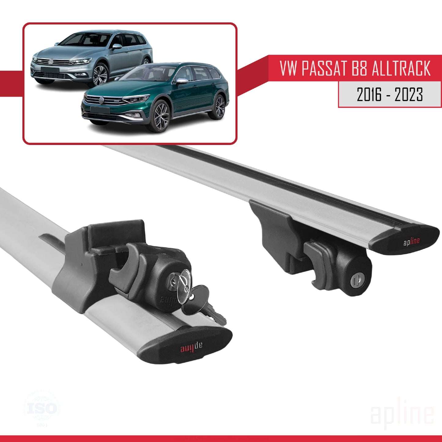 Compatible with Volkswagen Passat B8 (3G) Alltrack 2016-2023 HOOK Model Car Roof Rack Cross Bar Grey Aluminium 2 Bars