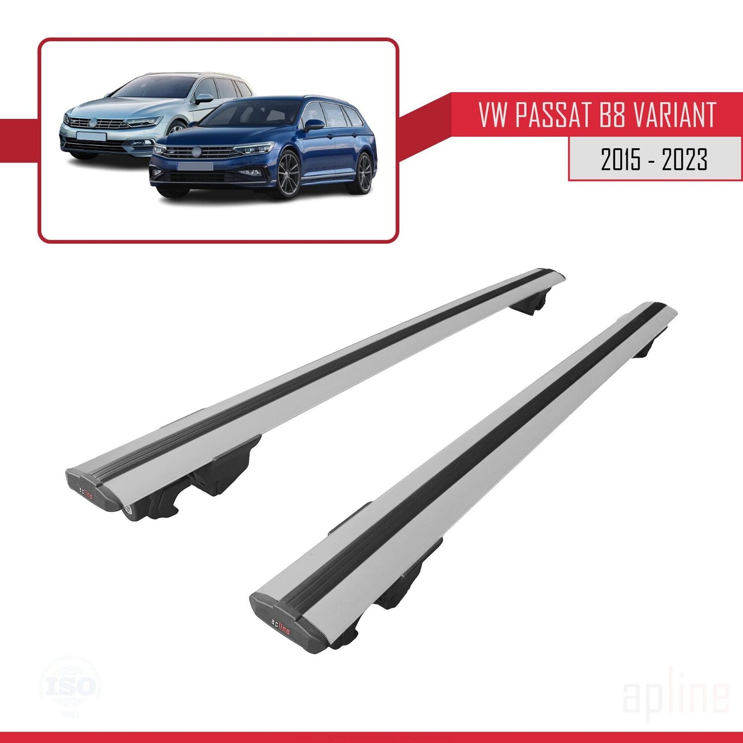 Compatible with Volkswagen Passat B8 (3G) Variant 2015-2023 HOOK Model Car Roof Rack Cross Bar Grey Aluminium 2 Bars