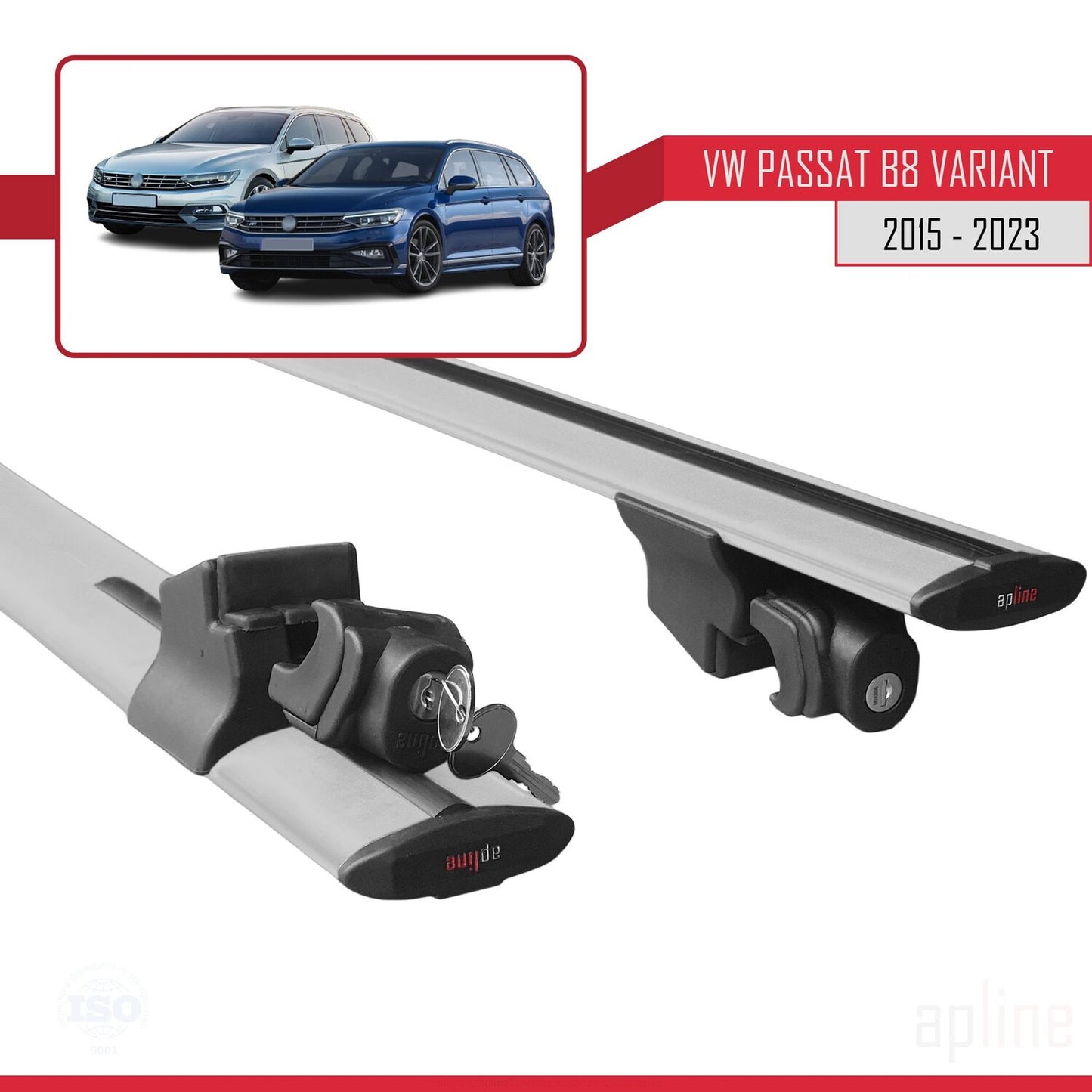 Compatible with Volkswagen Passat B8 (3G) Variant 2015-2023 HOOK Model Car Roof Rack Cross Bar Grey Aluminium 2 Bars