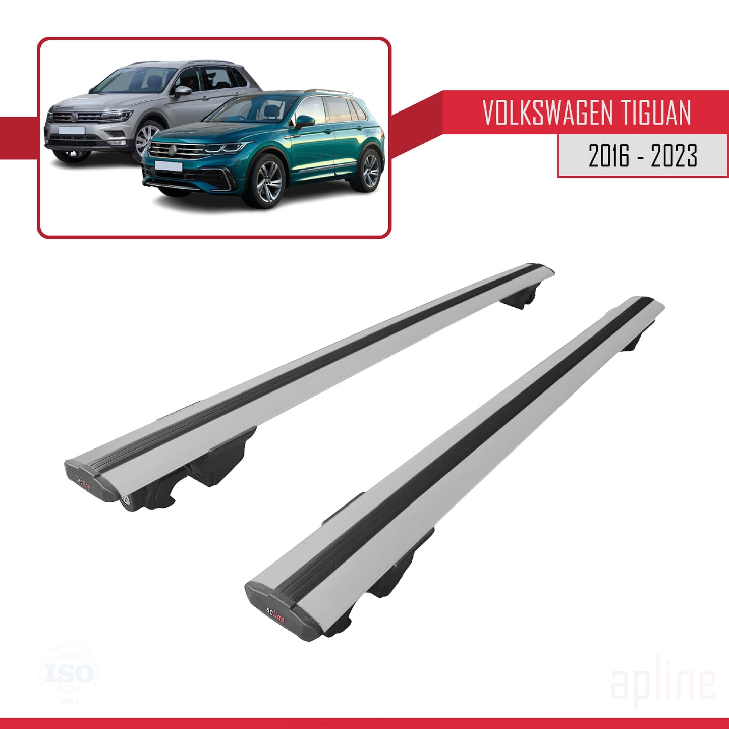 Compatible with Volkswagen Tiguan 2 (AD1) 2016-2023 HOOK Model Car Roof Rack Cross Bar Grey Aluminium 2 Bars