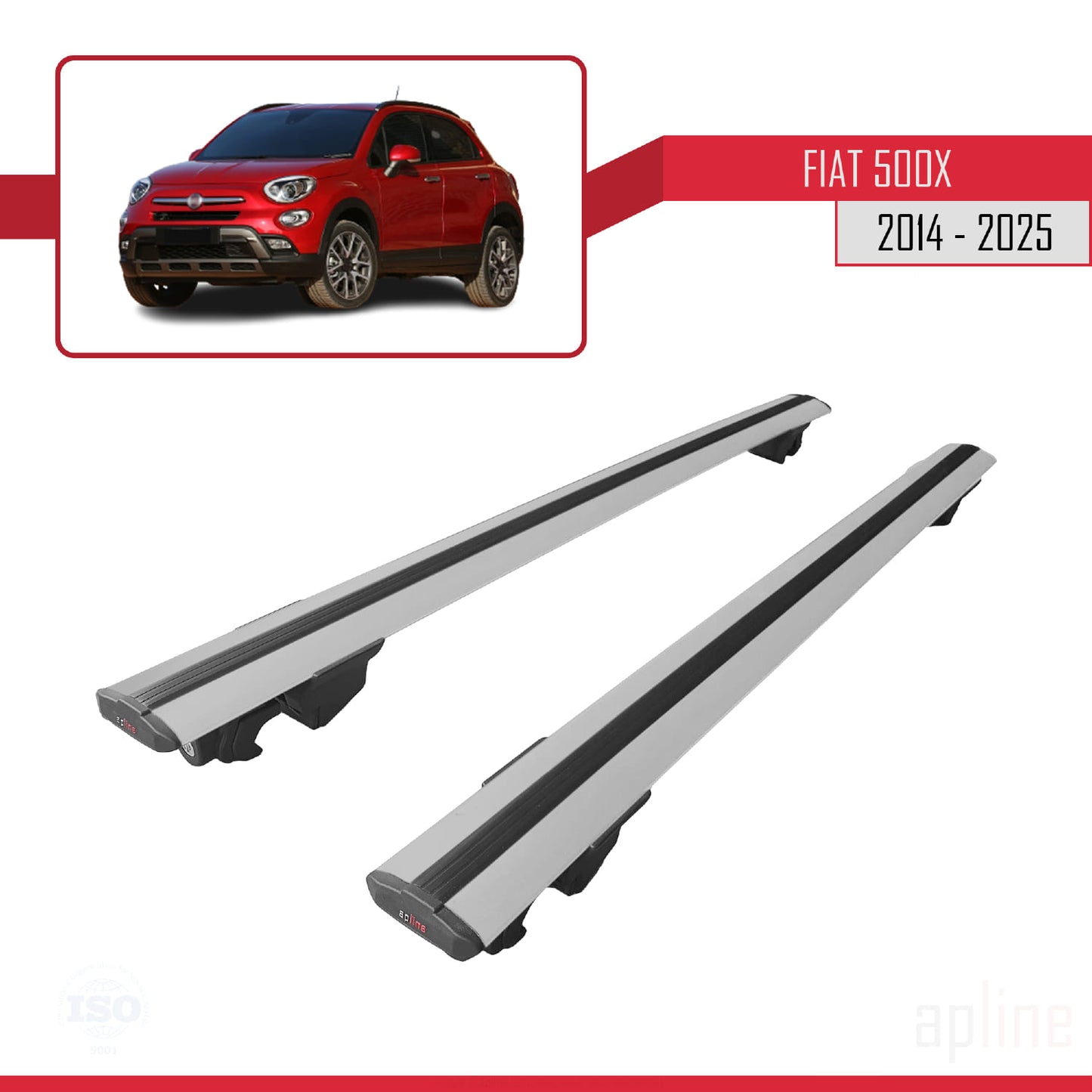 Compatible with Fiat 500X 2014-2025 HOOK Model Car Roof Rack Cross Bar Grey Aluminium 2 Bars