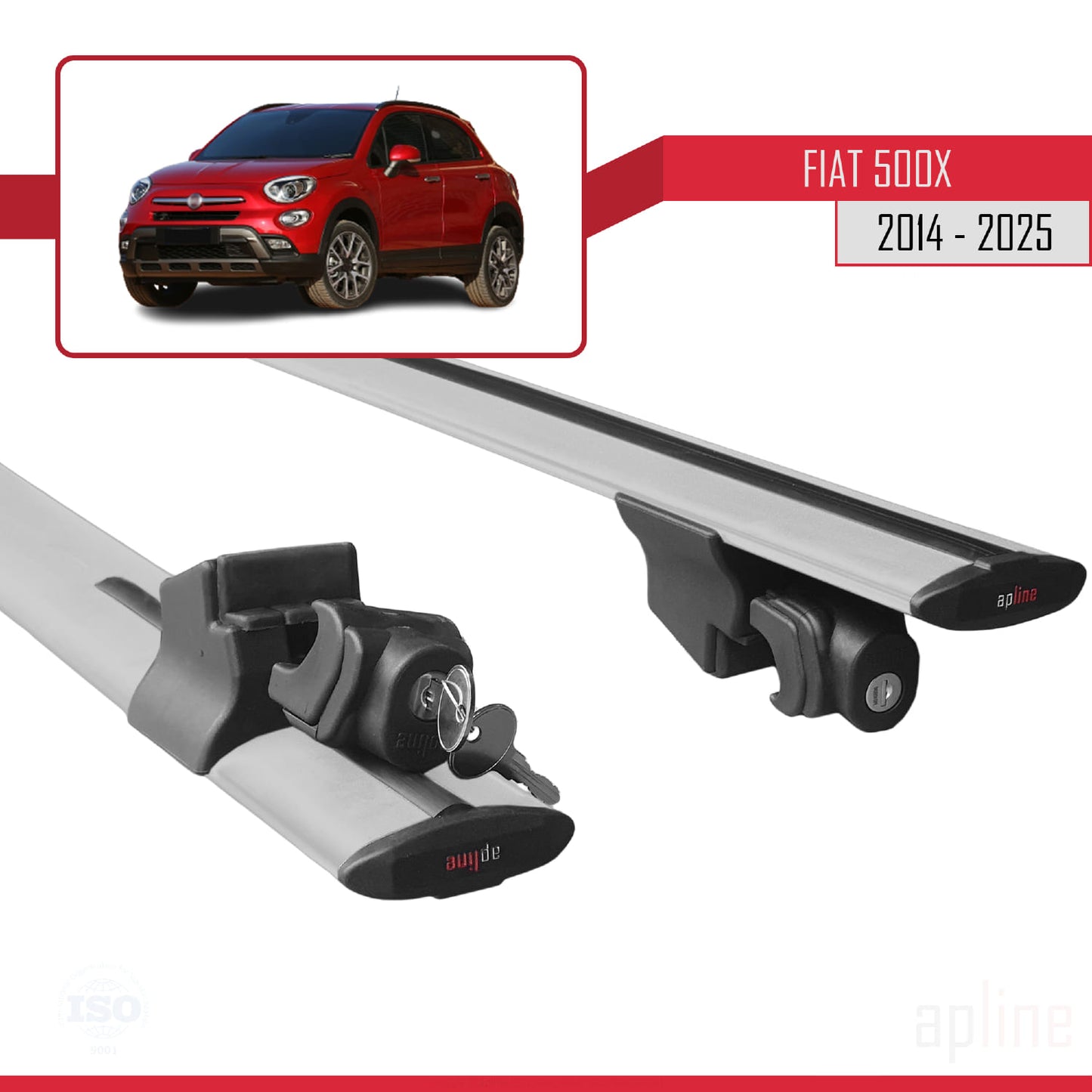 Compatible with Fiat 500X 2014-2025 HOOK Model Car Roof Rack Cross Bar Grey Aluminium 2 Bars
