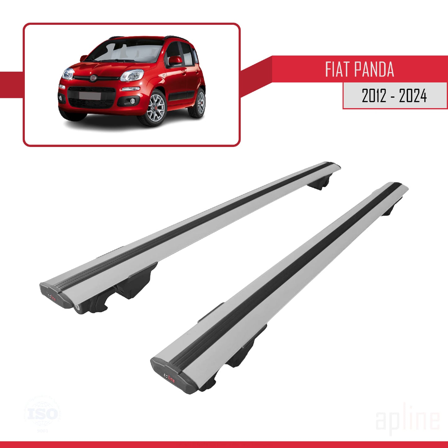 Compatible with Fiat Panda 3 (319) 2012-2024 HOOK Model Car Roof Rack Cross Bar Grey Aluminium 2 Bars