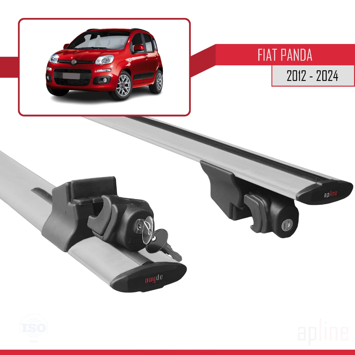 Compatible with Fiat Panda 3 (319) 2012-2024 HOOK Model Car Roof Rack Cross Bar Grey Aluminium 2 Bars