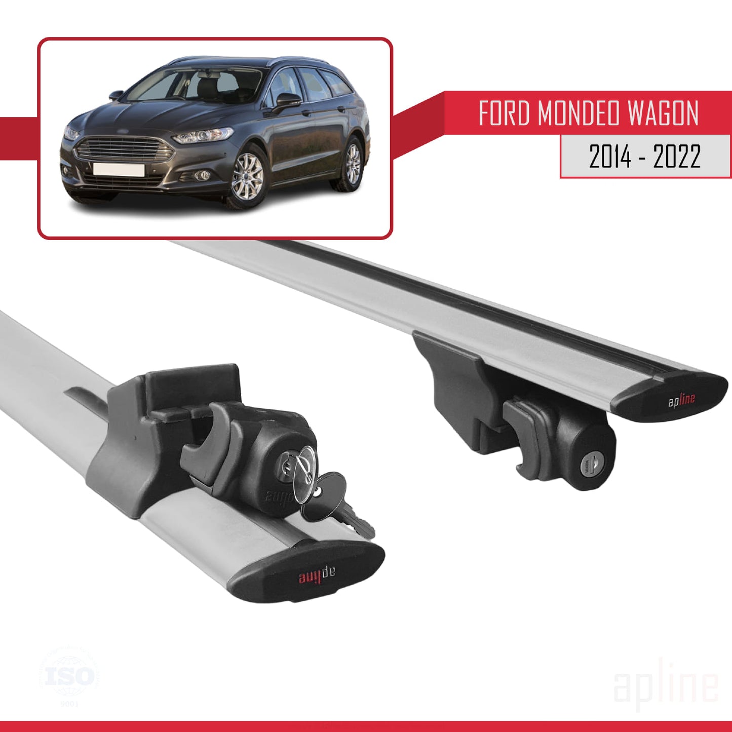 Compatible with Ford Mondeo 4 (CD391) SW 2014-2022 HOOK Model Car Roof Rack Cross Bar Grey Aluminium 2 Bars