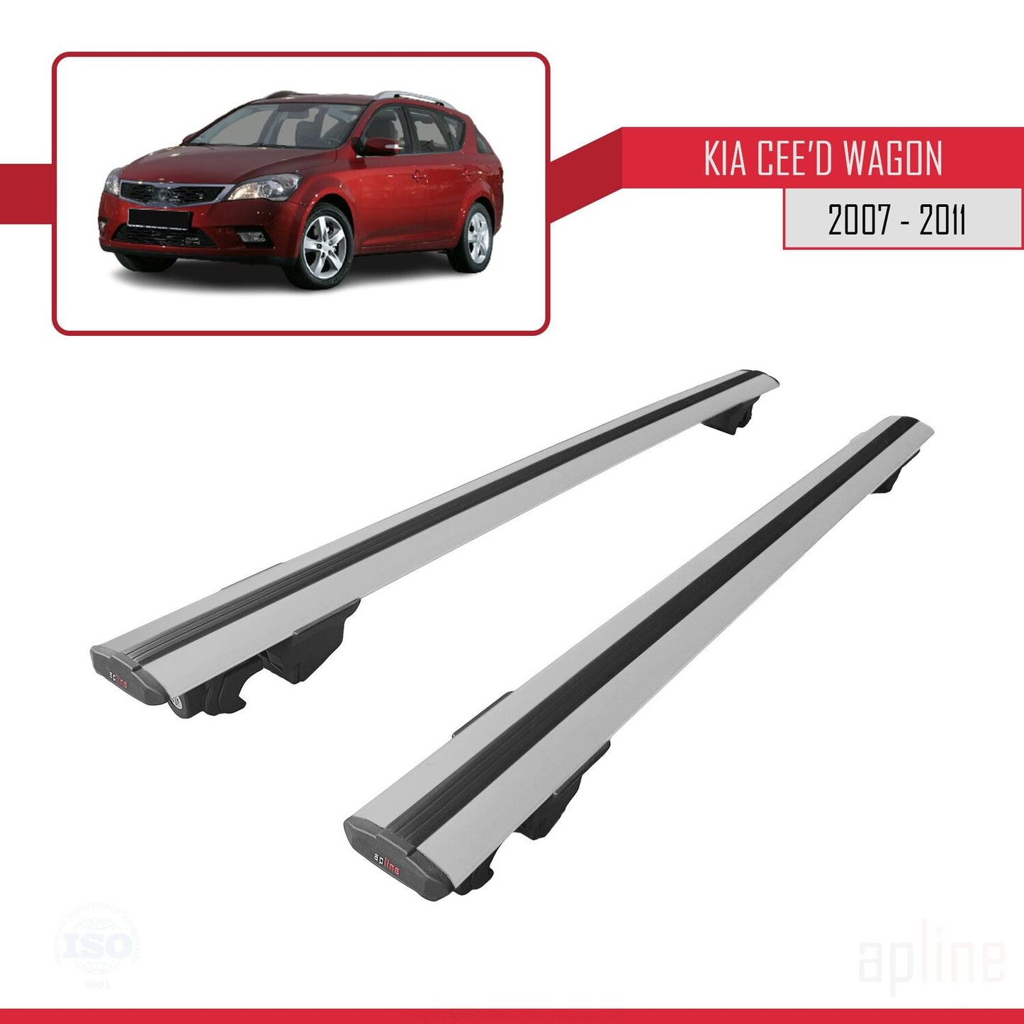 Compatible with Kia Ceed (ED) SW Pre-Facelift 2006-2009 HOOK Model Car Roof Rack Cross Bar Grey Aluminium 2 Bars