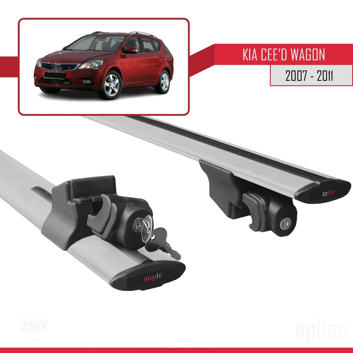Compatible with Kia Ceed (ED) SW Pre-Facelift 2006-2009 HOOK Model Car Roof Rack Cross Bar Grey Aluminium 2 Bars