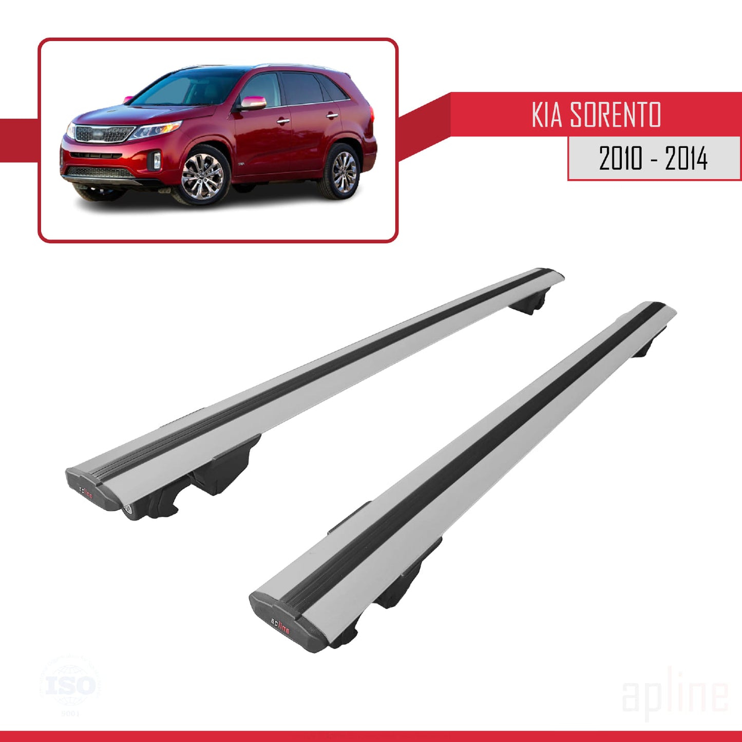Compatible with Kia Sorento 2 (XM) 2010-2014 HOOK Model Car Roof Rack Cross Bar Grey Aluminium 2 Bars