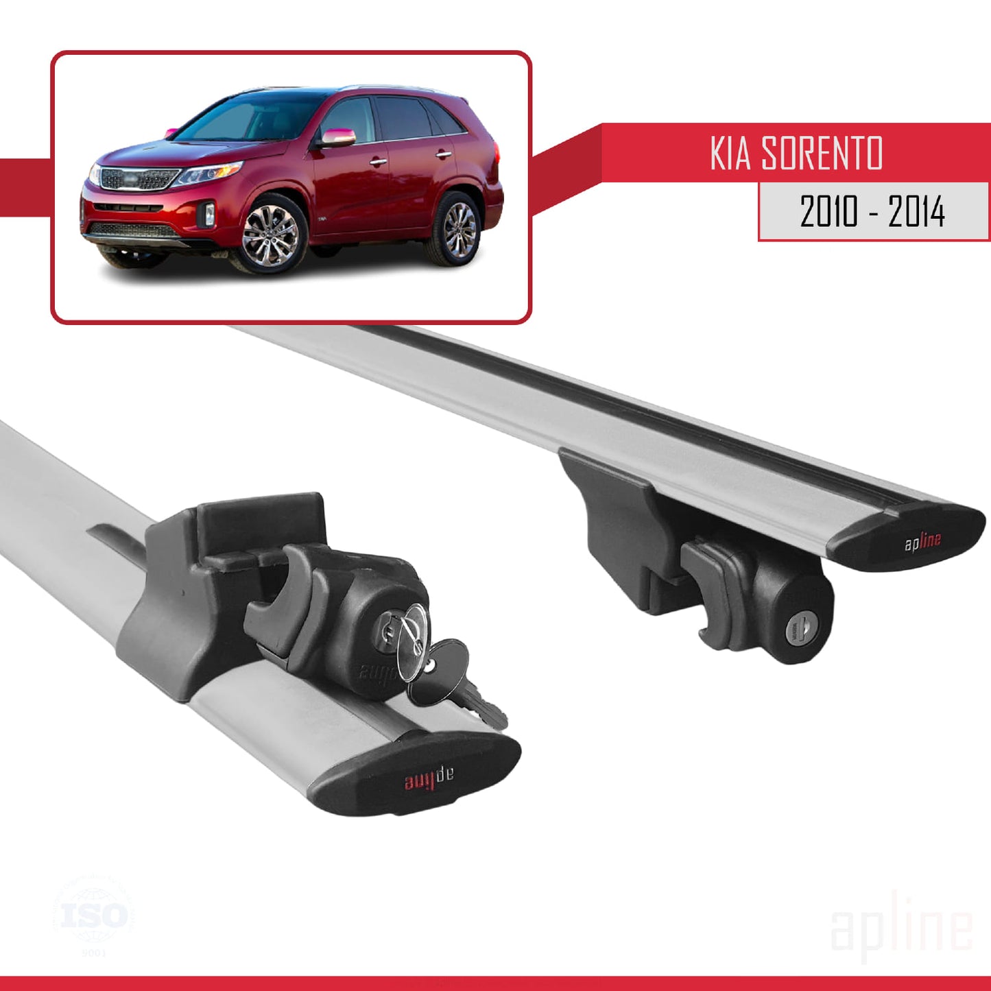 Compatible with Kia Sorento 2 (XM) 2010-2014 HOOK Model Car Roof Rack Cross Bar Grey Aluminium 2 Bars