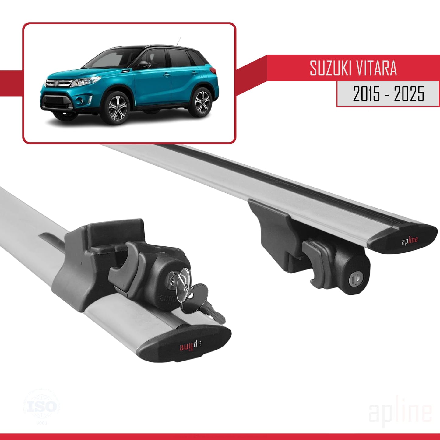 Compatible with Suzuki Vitara 2015-2025 HOOK Model Car Roof Rack Cross Bar Grey Aluminium 2 Bars