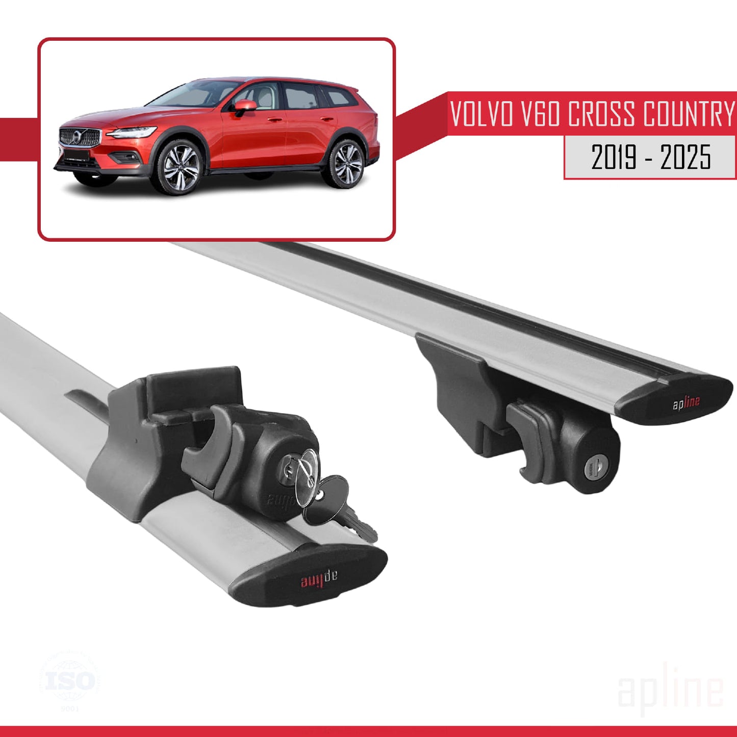 Compatible with Volvo V60 II Cross Country 2019-2025 HOOK Model Car Roof Rack Cross Bar Grey Aluminium 2 Bars